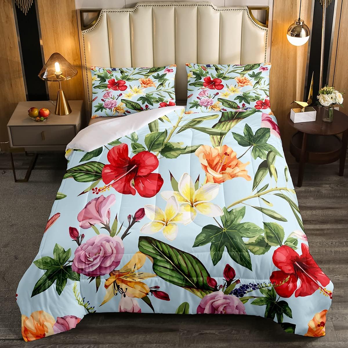 Flowers Hibiscus Comforter Set Kids Teens Hawaiian Tropical