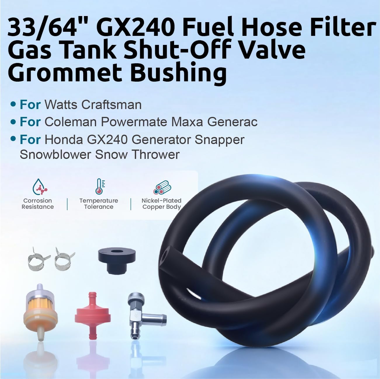 33/64" GX240 Fuel Hose Filter Gas Tank Shut-Off Valve Grommet Bushing 3000 5000 6250 for Watts Craftsman for Coleman Powermate Maxa Generac for Honda GX240 Generator Snapper Snowblower Snow Thrower