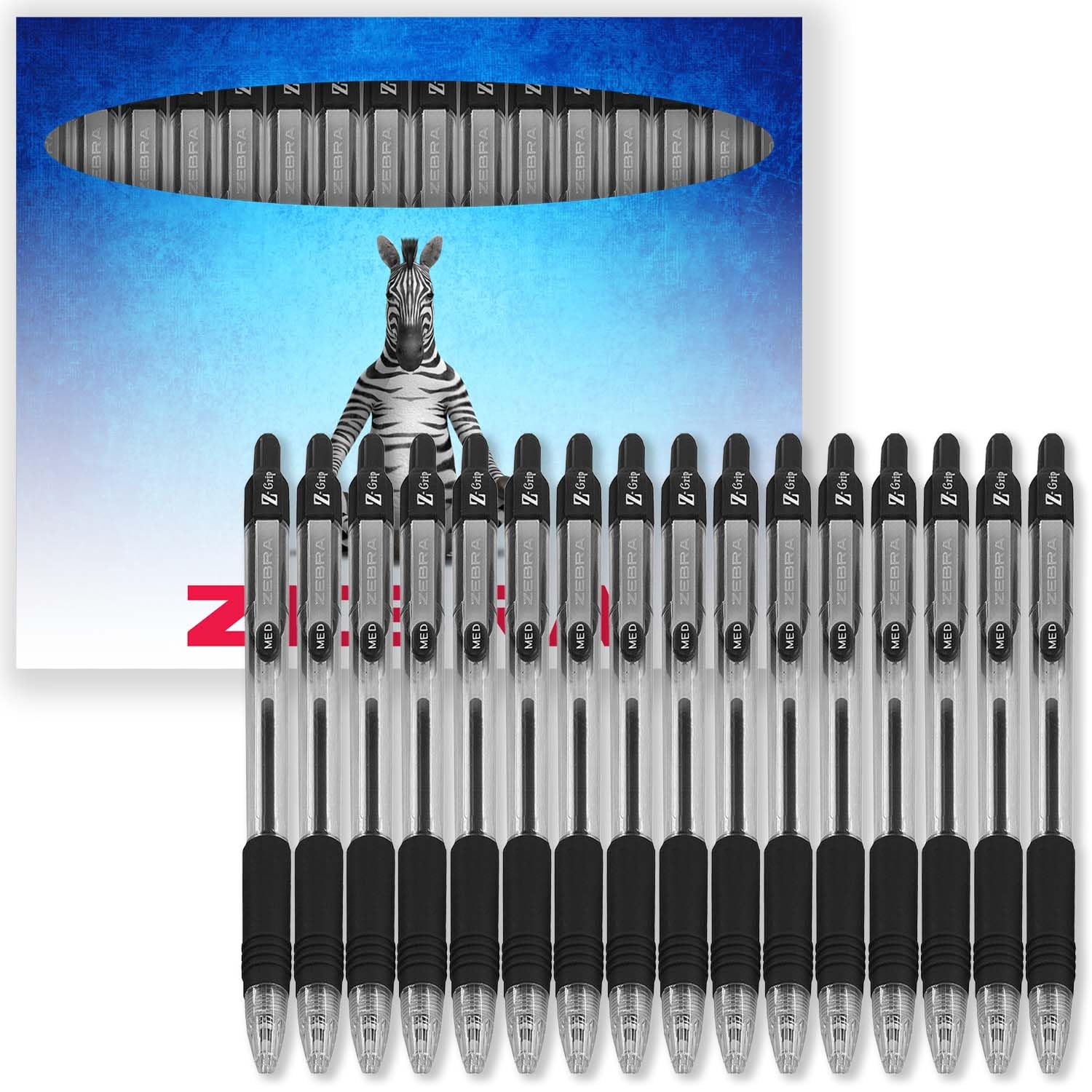 Zebra Pen Z-Grip Retractable Ballpoint Pens, 1.0mm Nib, Pack of 16, In Envelope Gift Packaging, School, Writing, Work