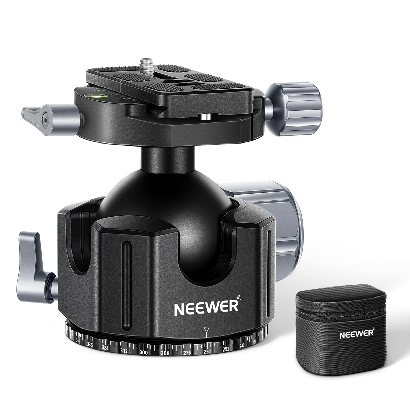 NEEWER Cabezal de Bola de Perfil bajo de 44 mm, aleación de Aluminio CNC Resistente con Doble panorámica de 360° y Tornillo de 1/4 Pulgadas, Placa Tipo QR para cámara DSLR, videocámara, trípode,