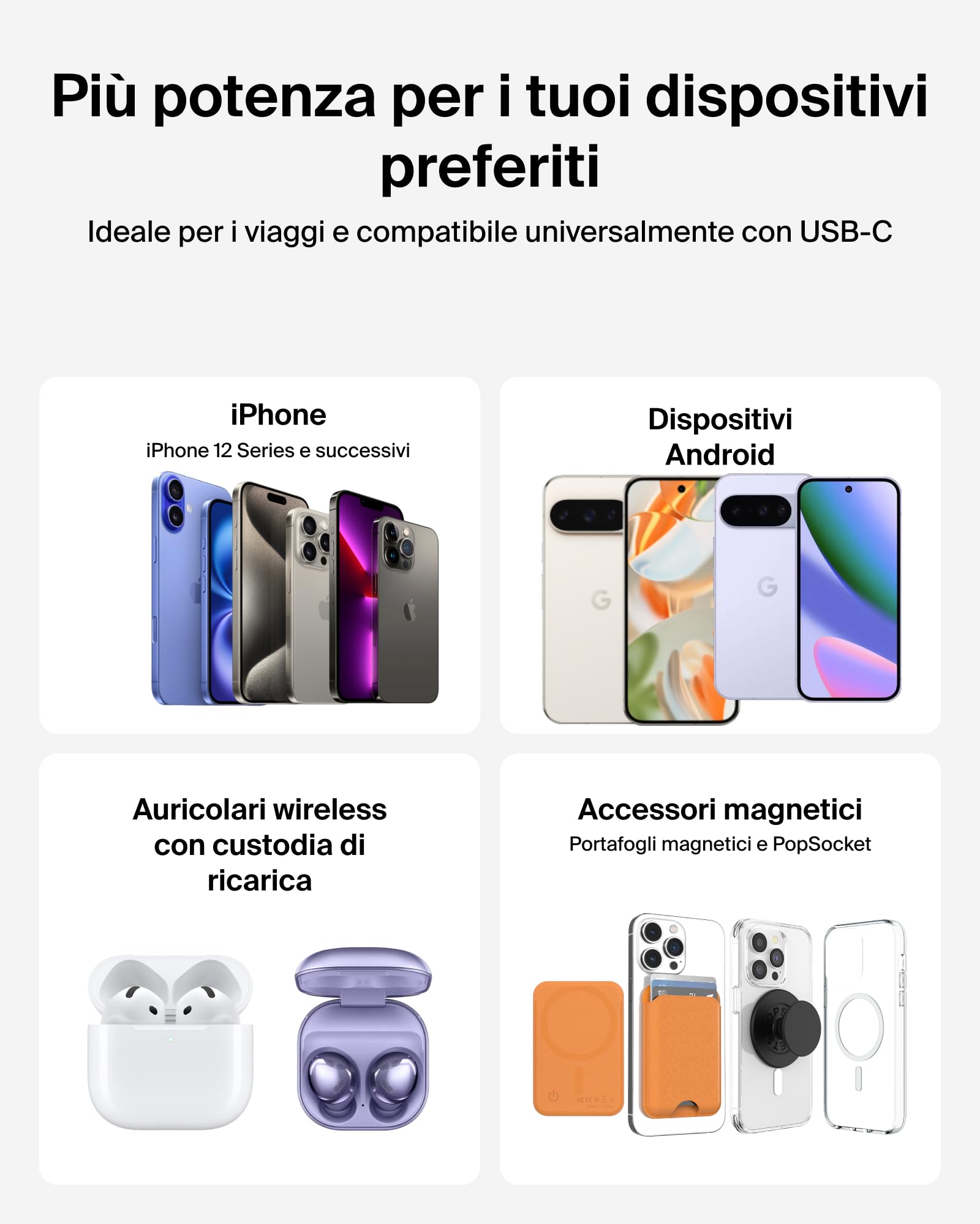 Belkin BoostCharge Power Bank Magnetico 10000mAh, Anello Magnetico - Nero | Caricatore Portatile 10000mAh Wireless, Anello Magnetico per Aggancio ad Accessori, 2 USB-C, Pre-Caricato, Cavo Incluso