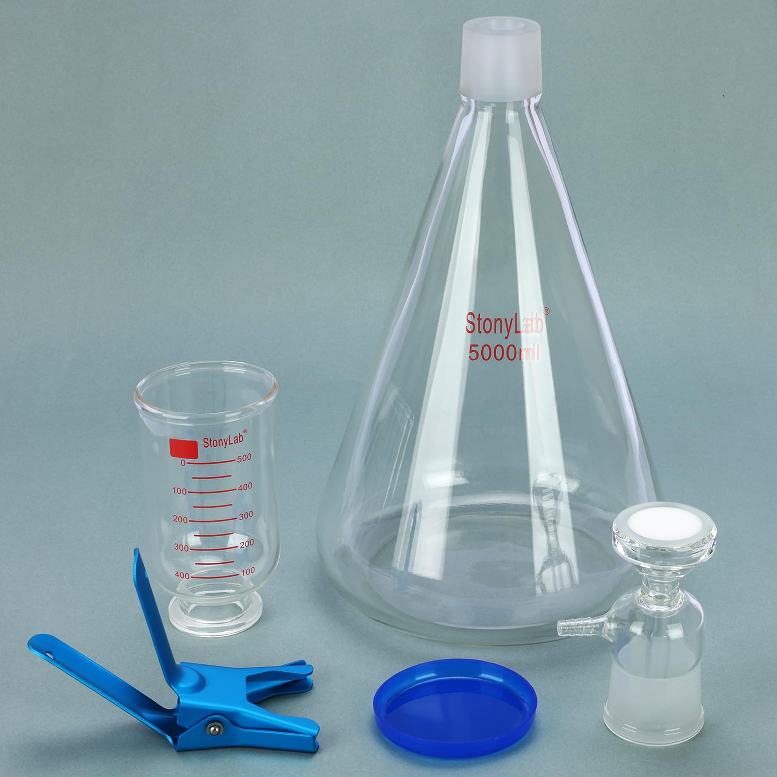 Aparato de Filtración de Vidrio, Kit de Filtro al Vacío de Borosilicato 5000 ml con Embudo Graduado 500 ml