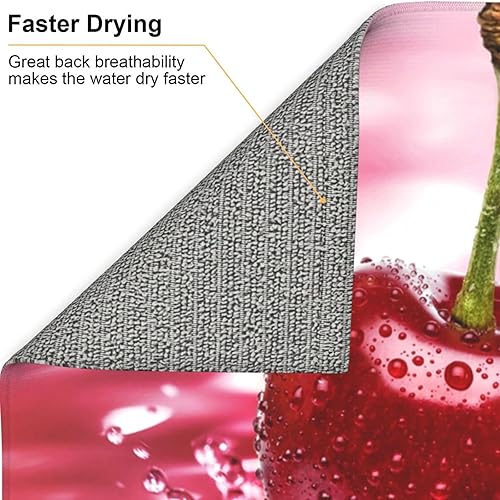 Miniatura 6 de Tapete de secado de platos con diseño de cerezas rojas para cocina, ultra absorbente, tapete escurridor de microfibra, tapete de café grande para