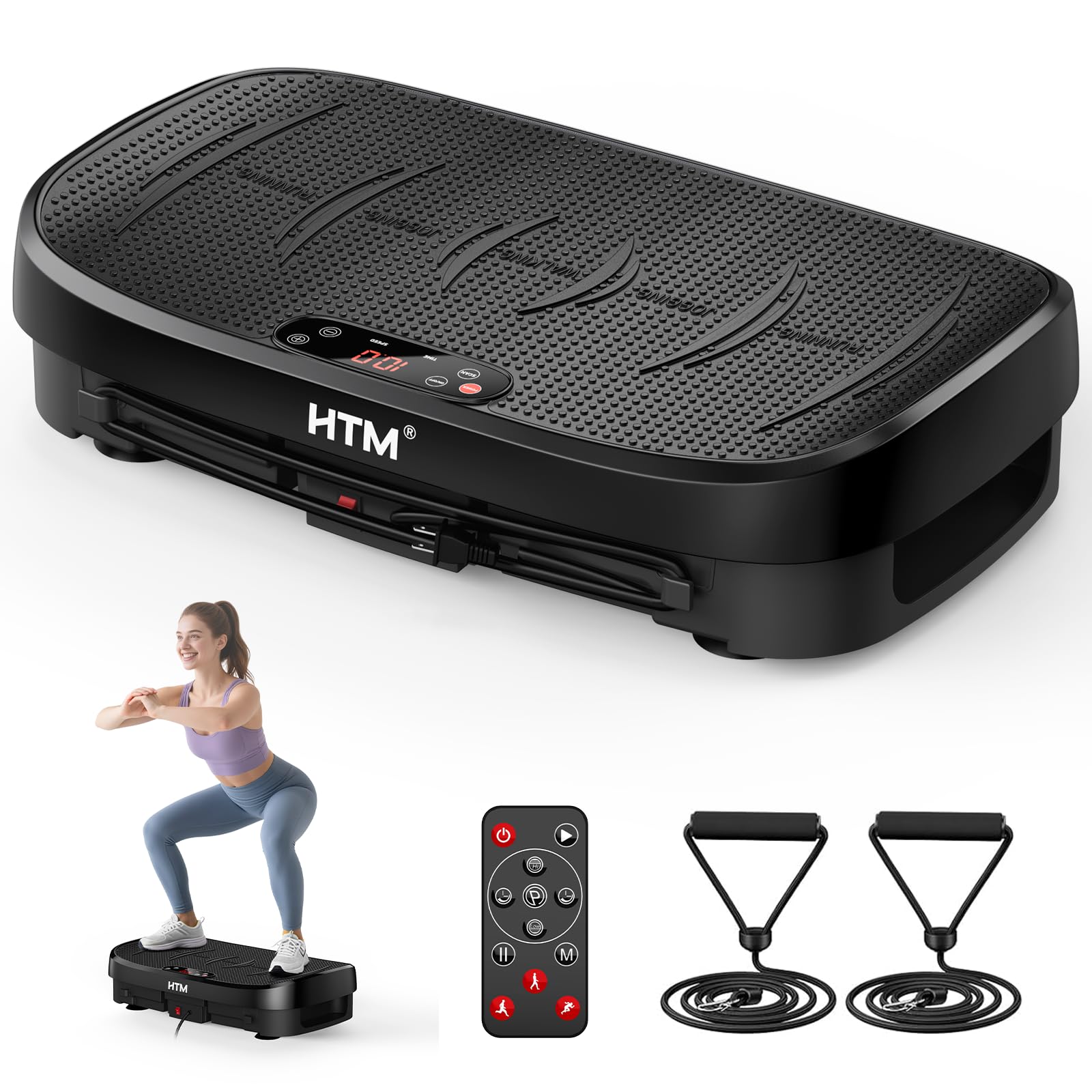 HTM Plataforma Vibratoria Curva para Fitness, Tabla Vibratoria De Cuerpo Completo con Motor De 150W Y Bandas De Resistencia, Capacidad De Carga De 330 Libras, 120 Niveles De Velocidad