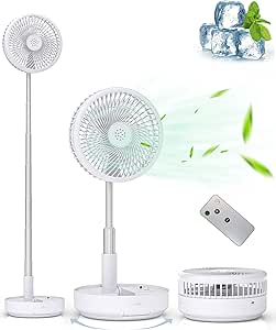 Primevolve 8" Oszillierender Tisch-und Standventilator mit Fernbedienung, Tragbarer Faltbarer Travel Fan für Outdoor Reise Camping, 7200mAh Akku Batterie Ventilator Leise für Schlafzimmer Büro (Weiß)