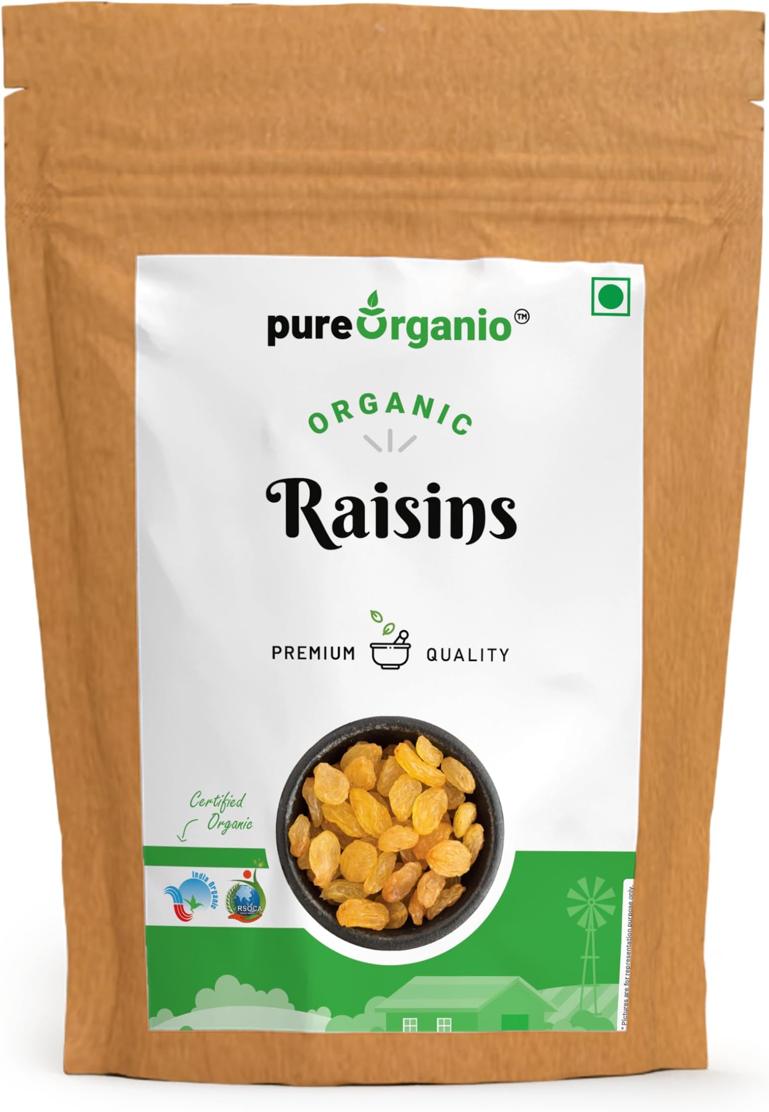 Pure Organio Organic Raisins - Healthy and Nutritious Kishmish/Kismis, Sun-Dried Organic Green Raisin Snack, Perfect for Baking and Snacking, NPOP Certified (200 Gm)