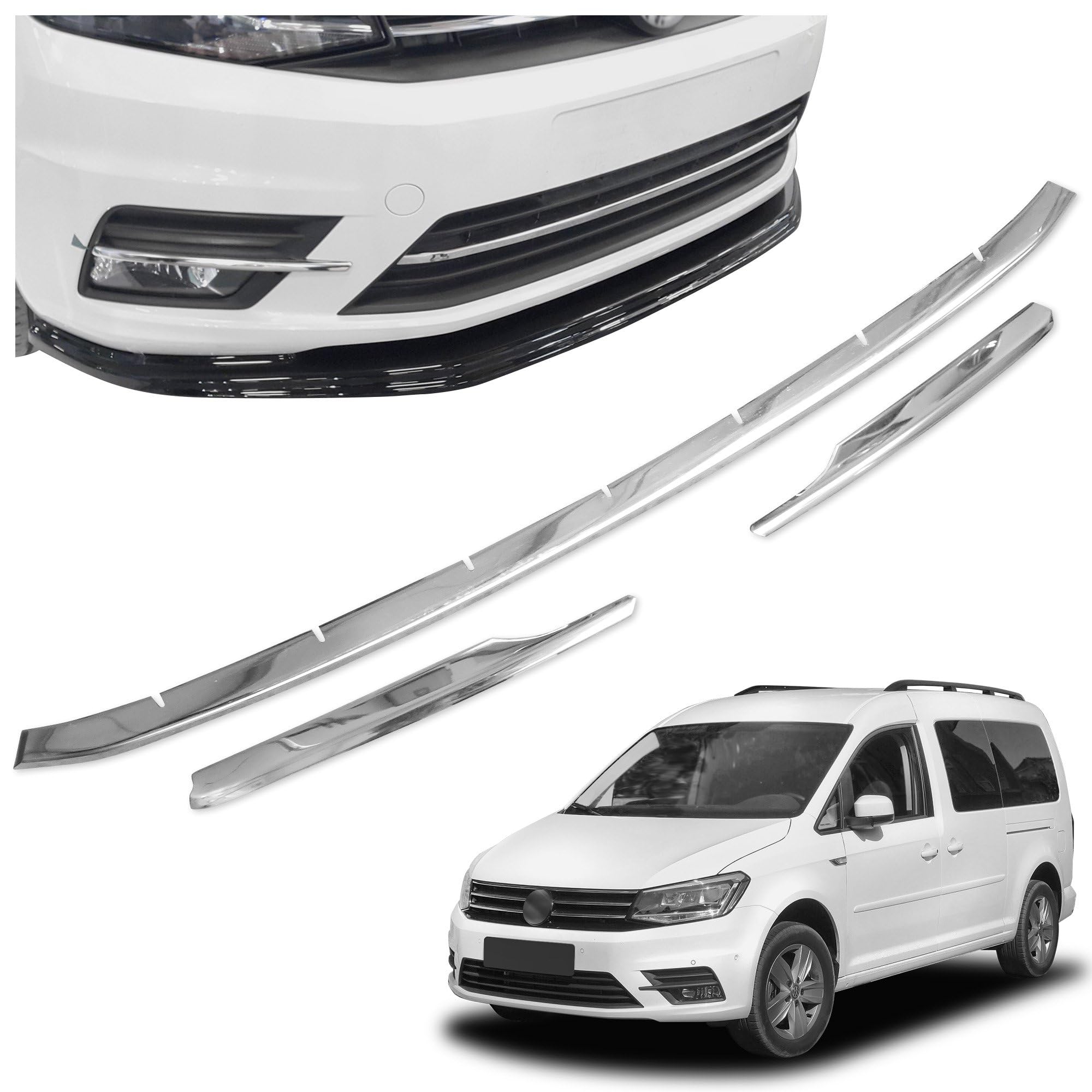 CHROMEMASTER | Kompatibel mit VW Caddy 2015-2020 | Chromleisten Stoßstange Vorne, untere Zierblende der Frontschürze, Rostfreier Stahl Poliert | Neues, Attraktives Erscheinungsbild des Fahrzeugs