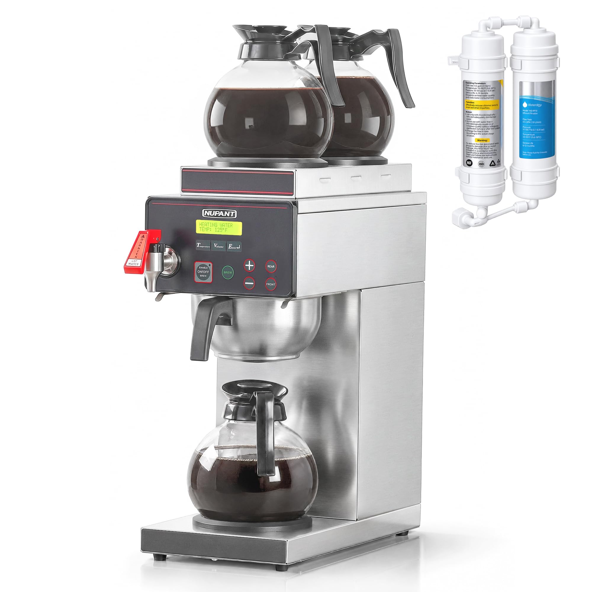 NUPANT 12 Cup Commercial Drip Coffee Maker with Water Line Filter Auto-Fill Stainless Ste…