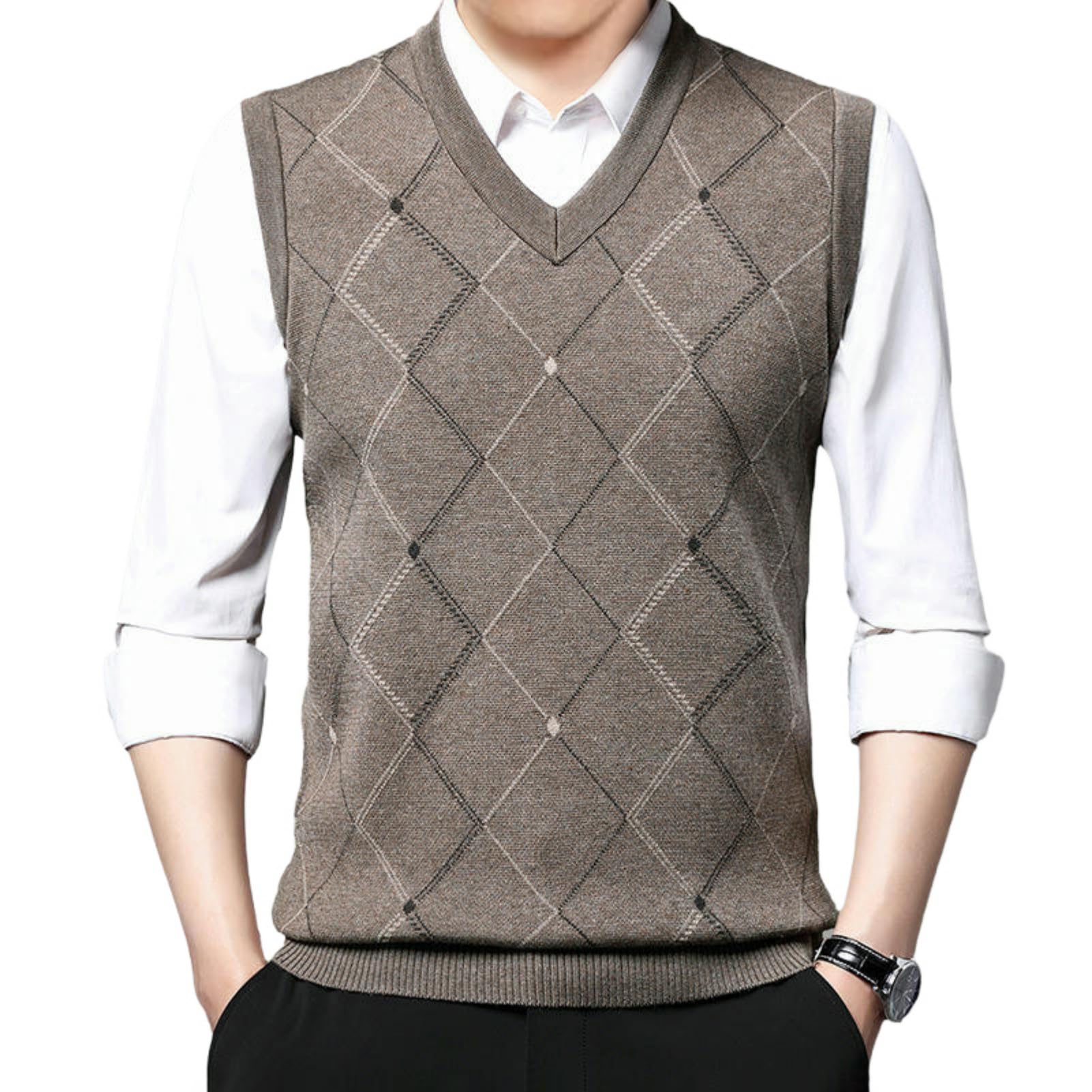 Chaleco de punto jacquard para hombre que busca abrigarse sin peso 5