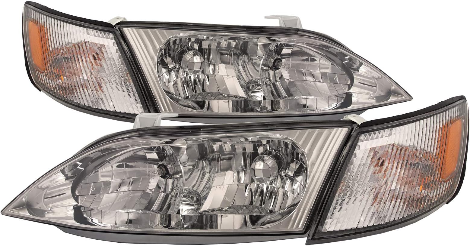 HEADLIGHTSDEPOT Headlights w/Corner Lights w/Chrome Housing and Performance Lens Compatible with Lexus ES300 1997-2001 Includes 4pc Set Left Right Pair Comes With Low Beam Bulb Upgrade