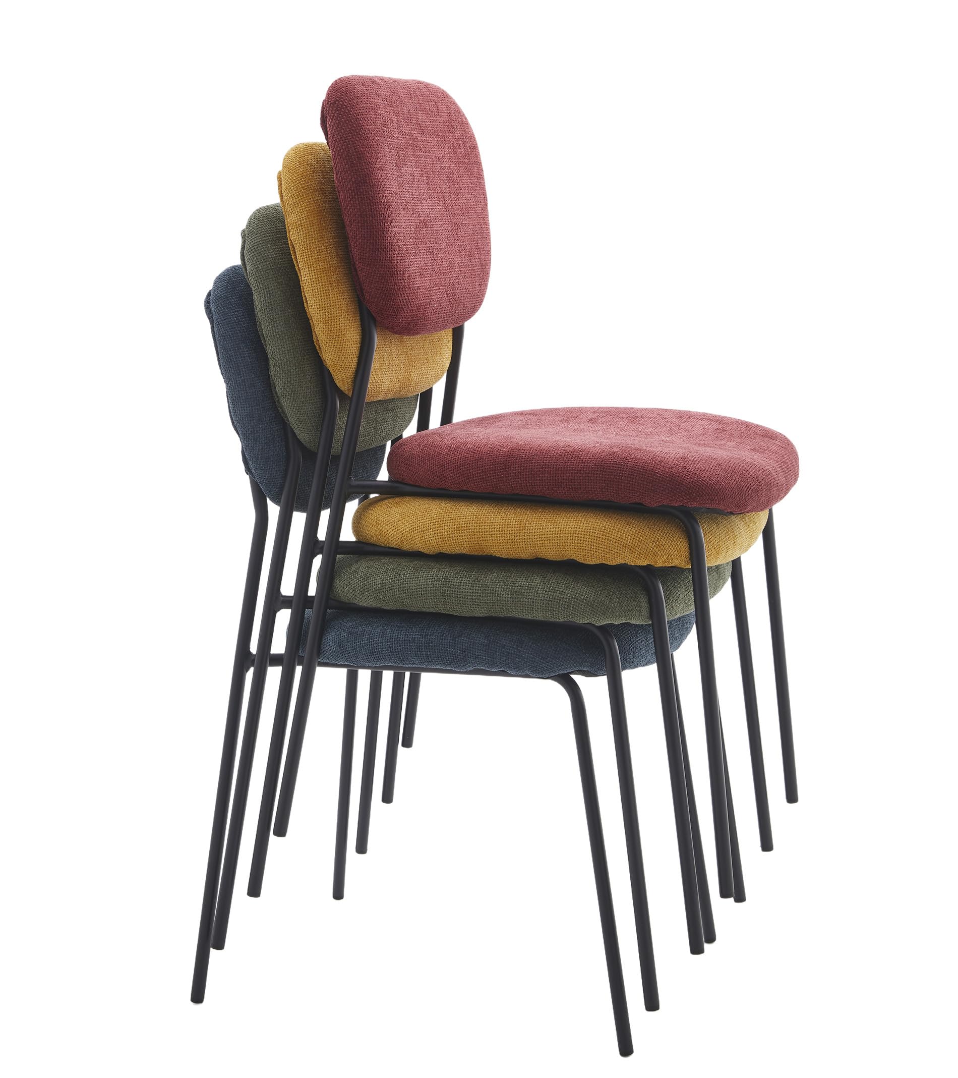 Home Heavenly® Pack 4 Sillas Tull – Sillas Apilables con Estructura Metálica, Tapizado en Tela Poliéster, Diseño Moderno para Comedor, Cocina y Eventos (85x51x44 cm) Color Azul