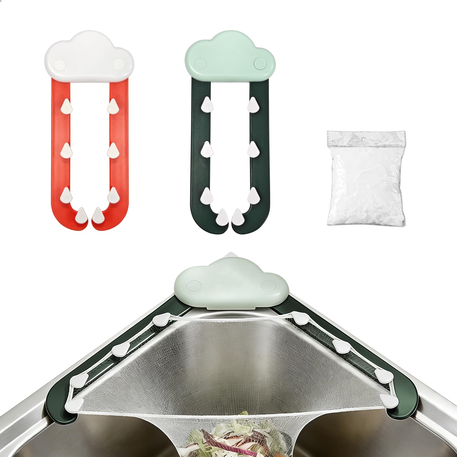 2 Colino per Lavello Cucina con Ventosa, Scolapasta da Lavello con 100 Filtri, Colino 2 in 1 per Lavandino per Lavandino, Verdura, Frutta, Scarti di Cucina, Verde e Arancione