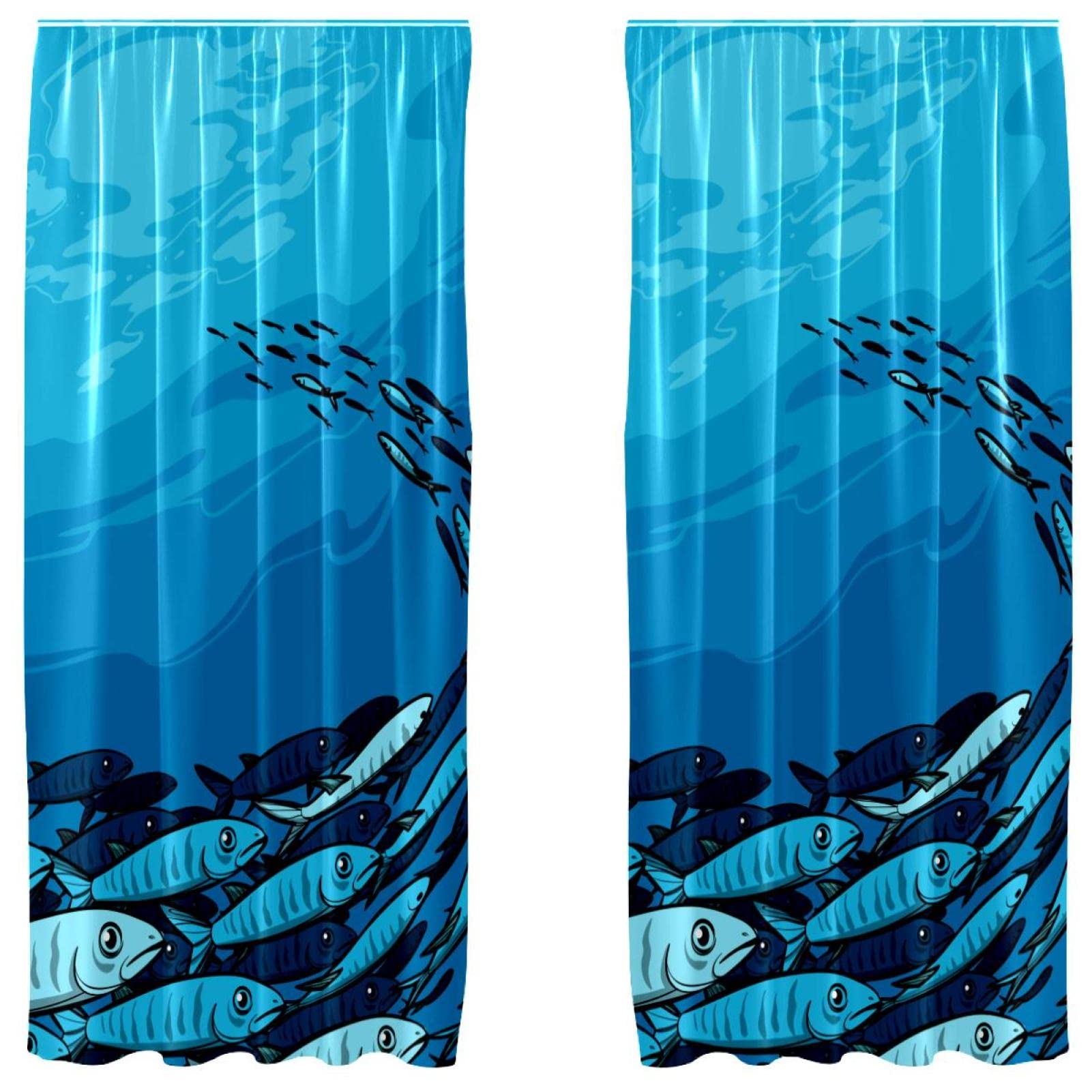 Rideau occultant poisson bleu microfibre pour chambre enfant et salon