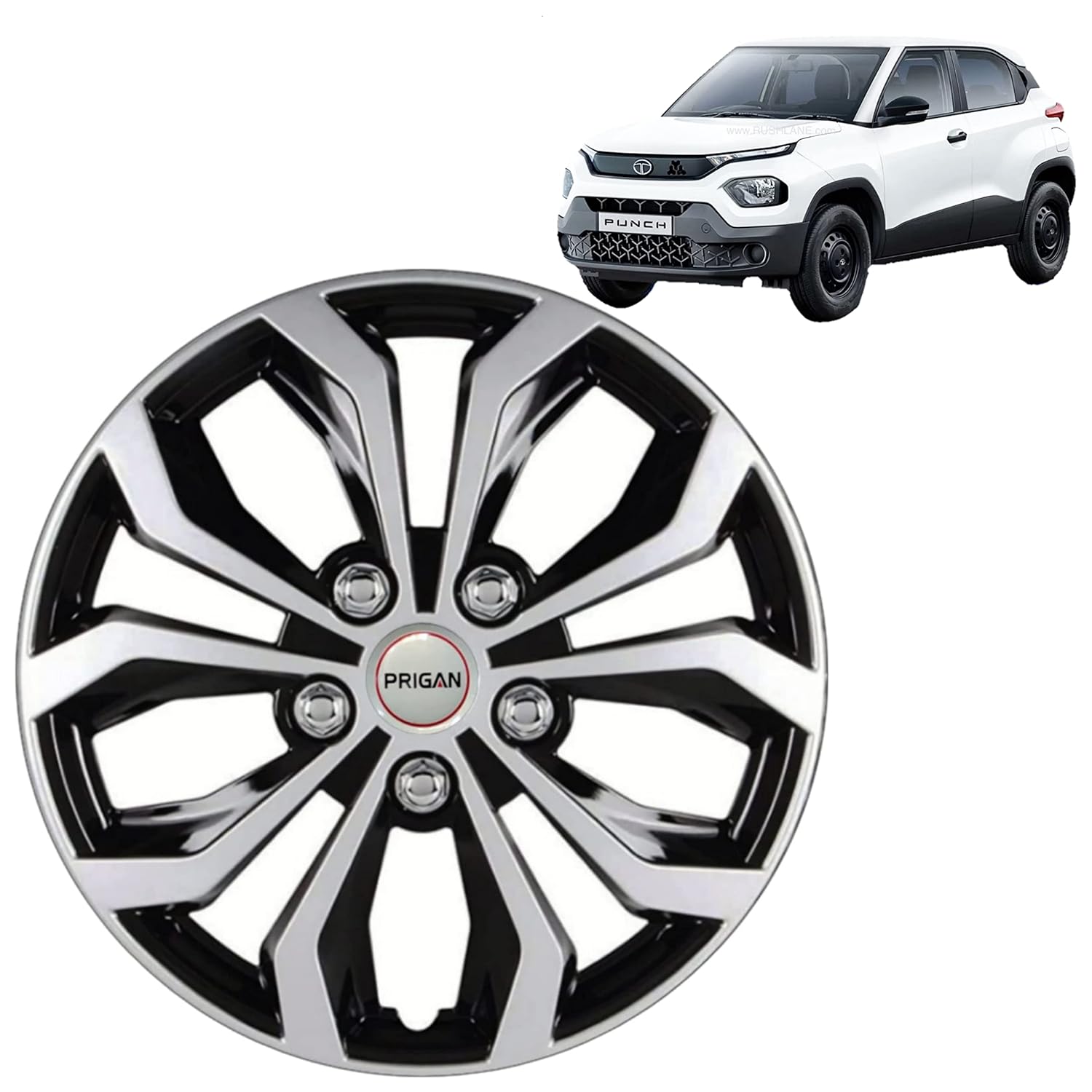 PRIGAN Tata Punch Black Silver Wheel Cover 15" for TATA Punch (Set of 4 Pcs) (Press Fitting