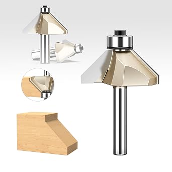 HUHAO Router Bits, Carbide Tipped 45 Degree Chamfer Router Bit for Edge Forming, Industrial Grade Cutting Tools for Woodworking (1/4 Inch Shank x 1/2 Inch Bevel )