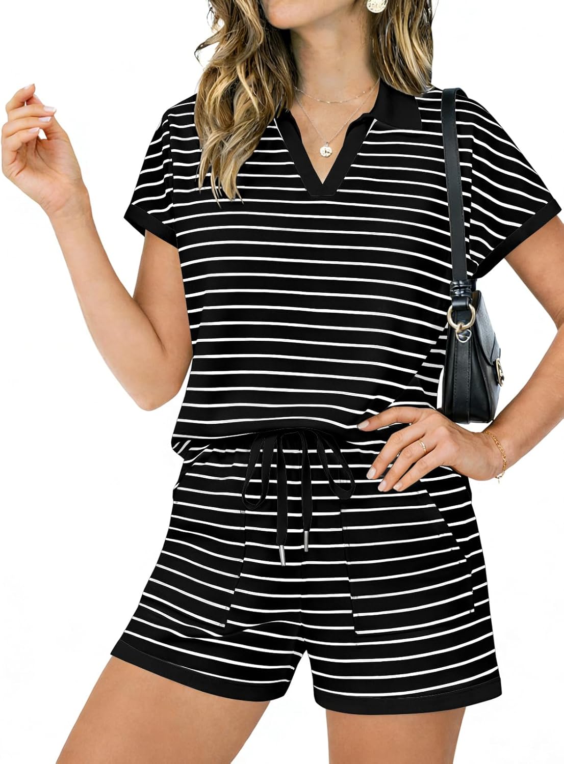 Yousify Womens Lounge Sets Two Piece Sets Summer Polo Shirts and Drawstring Shorts Matching Clothing Vacation Outfits - Image 3