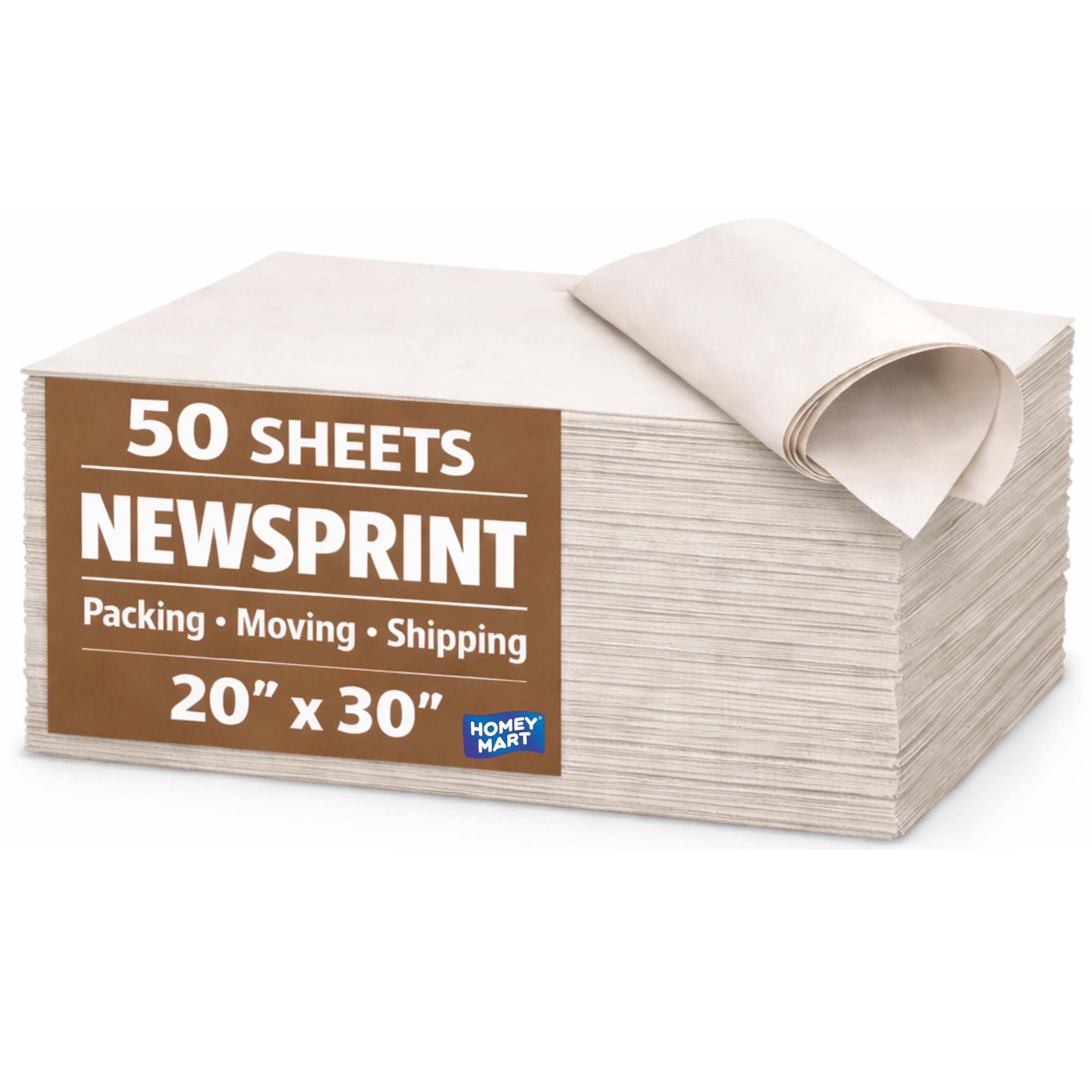 Newsprint Packing Paper 20" x 30" Sheets, Unprinted Ink-Free for Moving, Shipping, Wrapping Dishes & Glassware, Kids Crafting, Sketching, Pet Cage lining, Newspaper Offcuts for Home Office - 50 Sheets