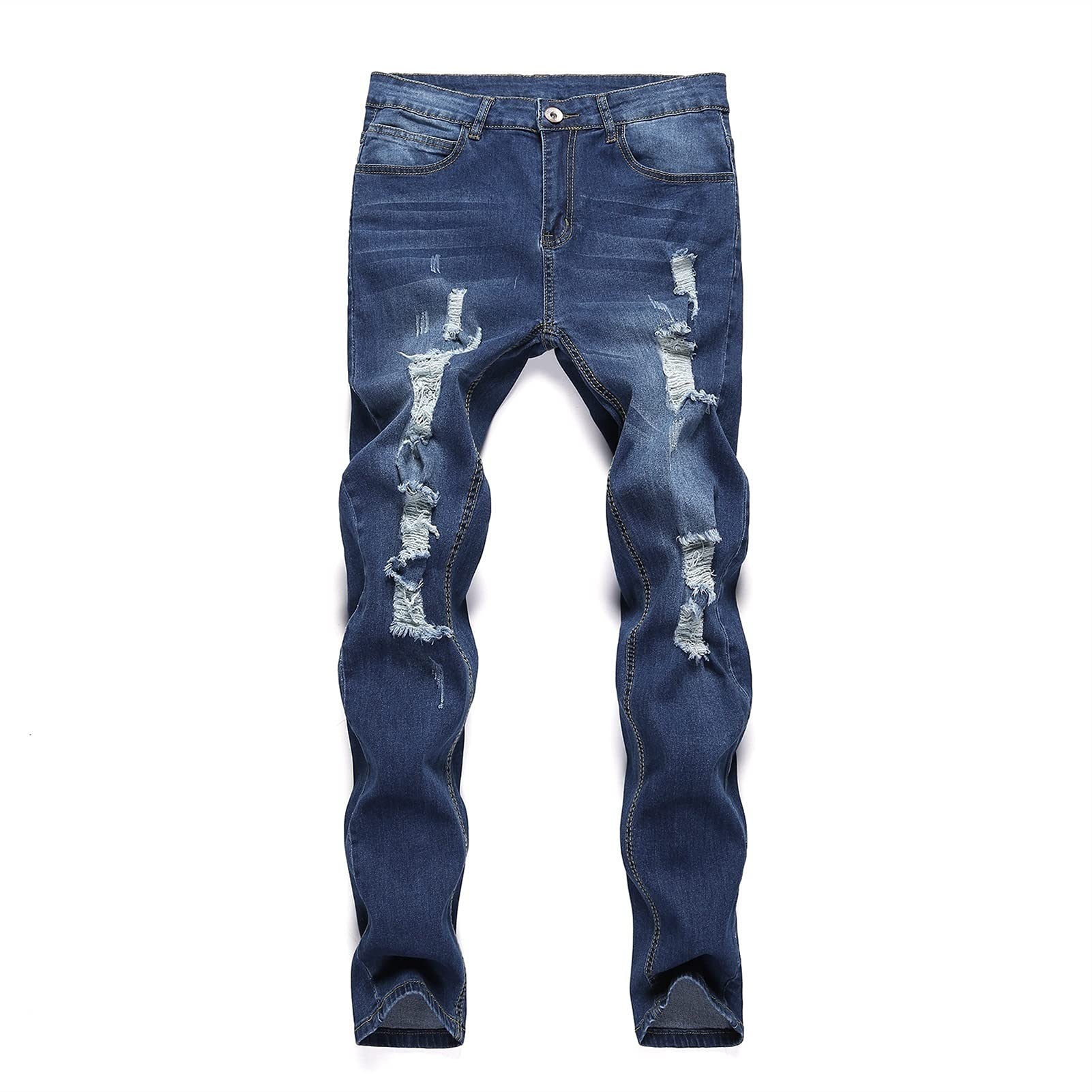 Męskie zniszczone jeansy ze stretchem fajne modne dżinsy Skinny Ripped Slim Fit Hip Hop spodnie z dziurami dla mężczyzn dżinsy Party Casual spodnie Streetwear męskie dżinsy (niebieskie, L)