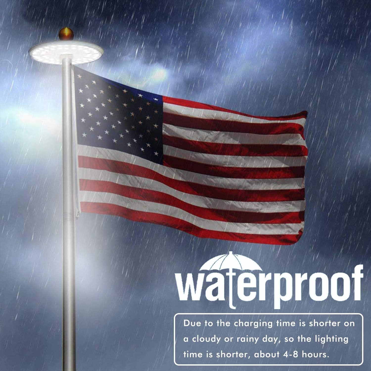 Yakalla 56 LED Solar Flag Pole Light, New Generation IP67 Waterproof 3 Modes Brightness Flagpole Lights Solar Powered for Most 15 to 25 Ft Flagpoles from Dusk to Dawn Auto On/Off at Night