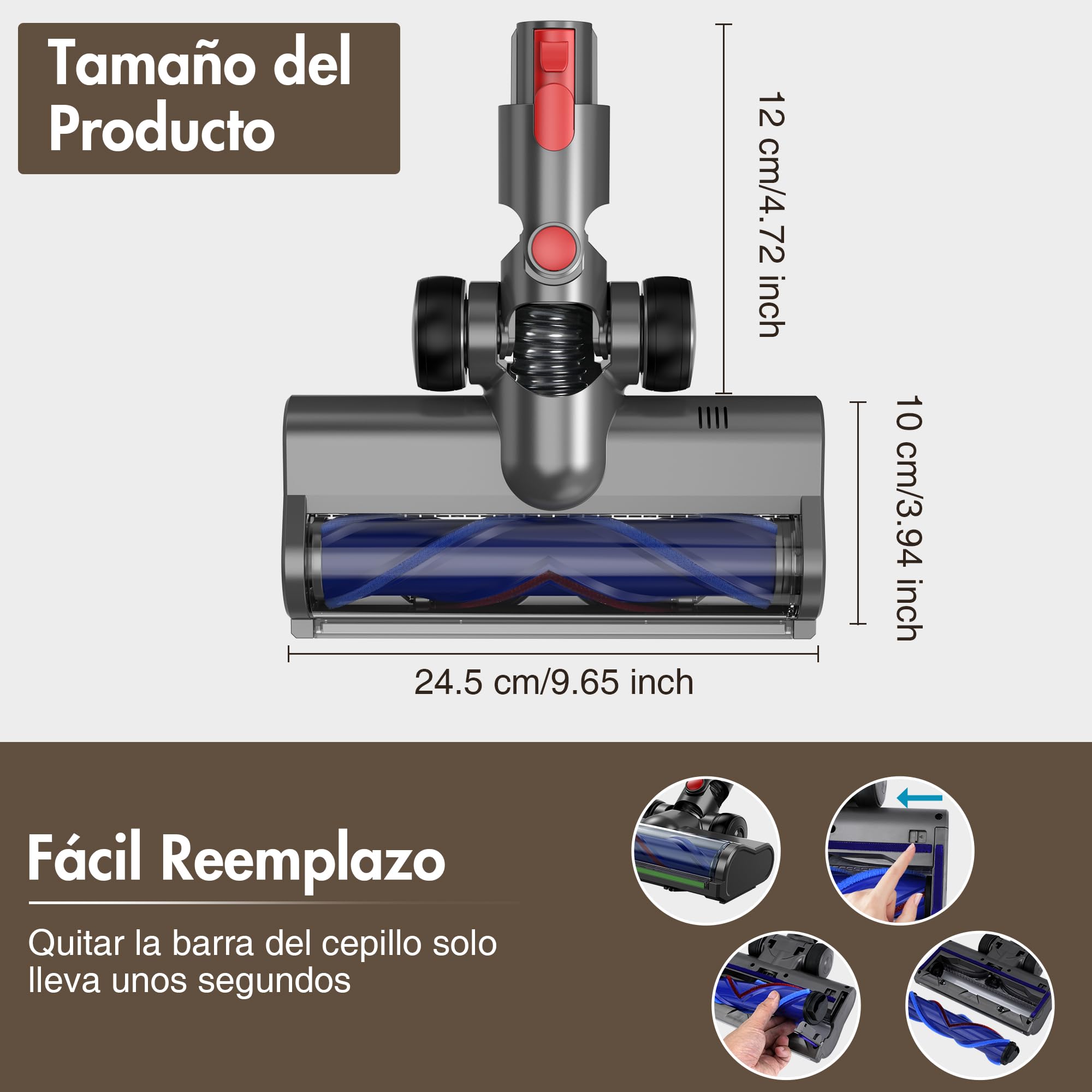 Cepillo compatible con Dyson V7 V8 V10 V11 V15 V8 Slim, Cepillos para Suelos con Iluminación LED y Accionamiento Directo, Sistema Antienredos, Funcionamiento Silencioso, Fácil Montaje - Verde