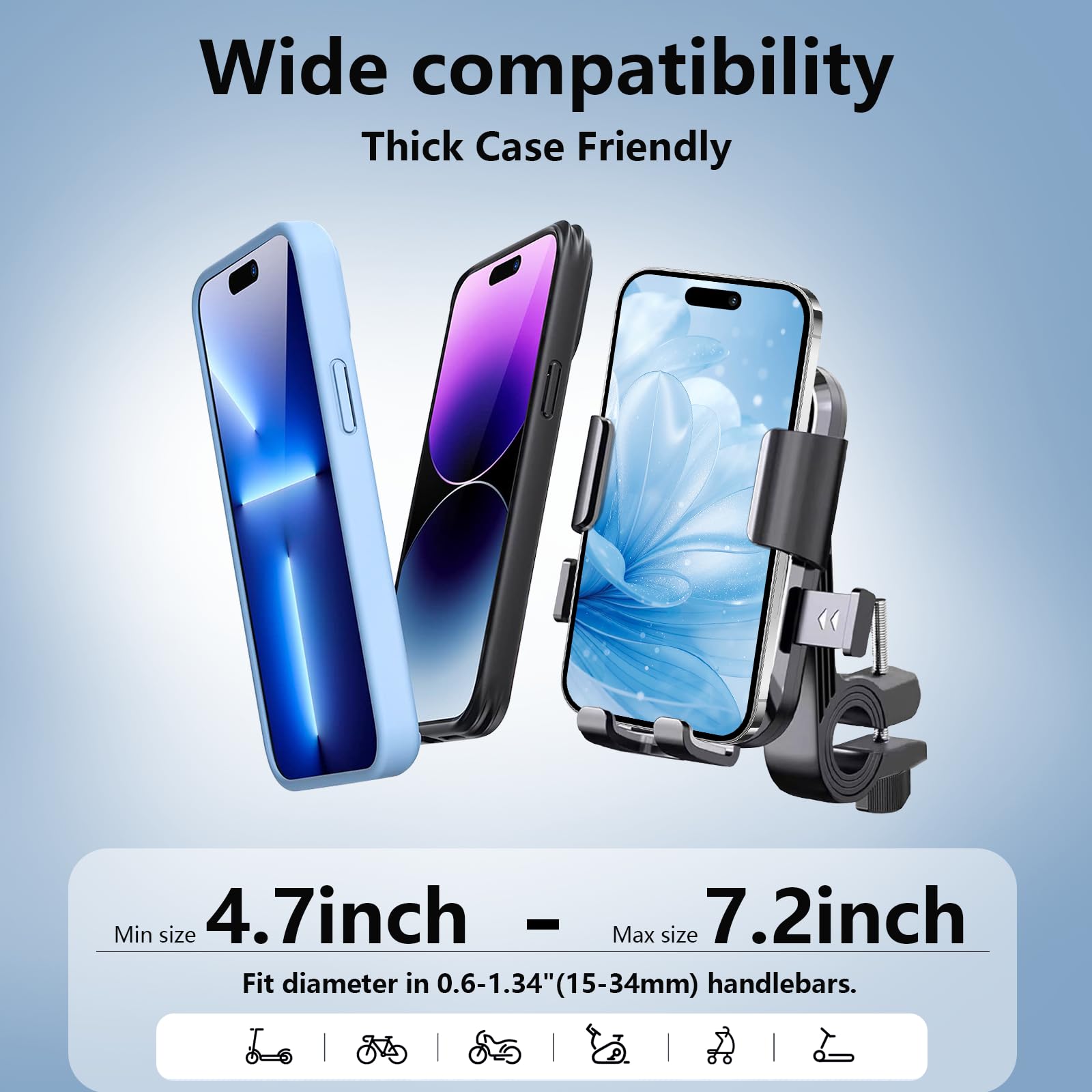 LELEKUAI Motorcycle Phone Mount, Bike Phone Holder, Adjustable 4.7