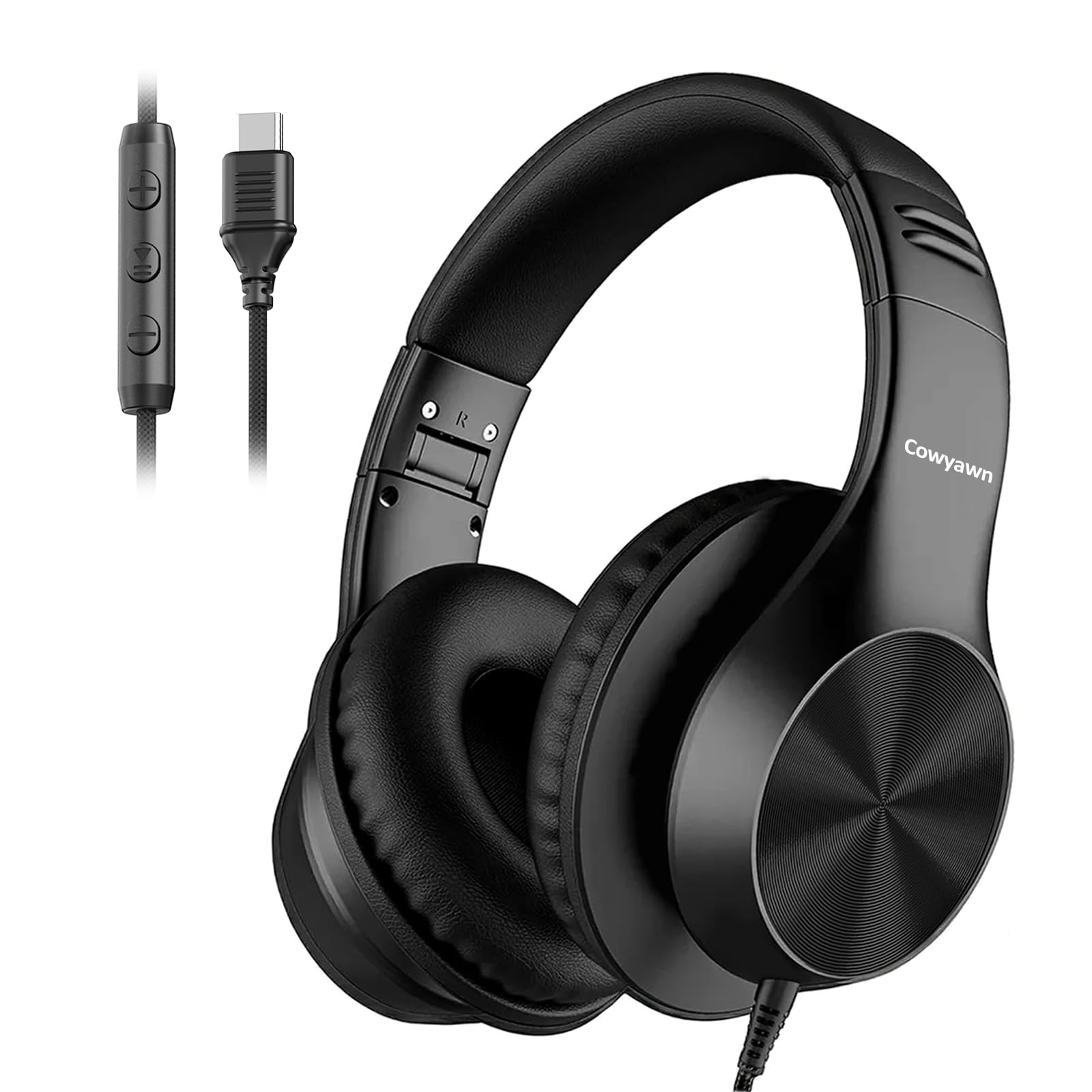 Cowyawn USB-C-Kopfhörer kabelgebunden, Over-Ear-Kopfhörer mit Mikrofon, HD-Stereo-Sound, Lautstärkeregler, Faltbare,leichte Kopfhörer für Erwachsene/Teenager/Laptop/Computer/Reisen