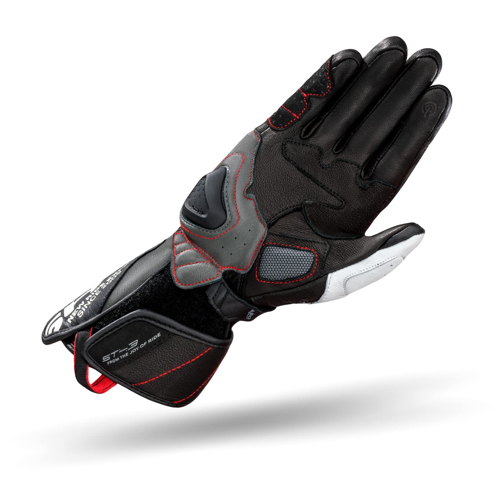 SHIMA St-3 Gants Moto Homme | Gants Touchscreen, D'été, Sport et Cuir avec Protecteur de Jointure en Carbone, Glissières Mains et Doigts, Paume Renforcée (Blanc/Rouge, 3XL)