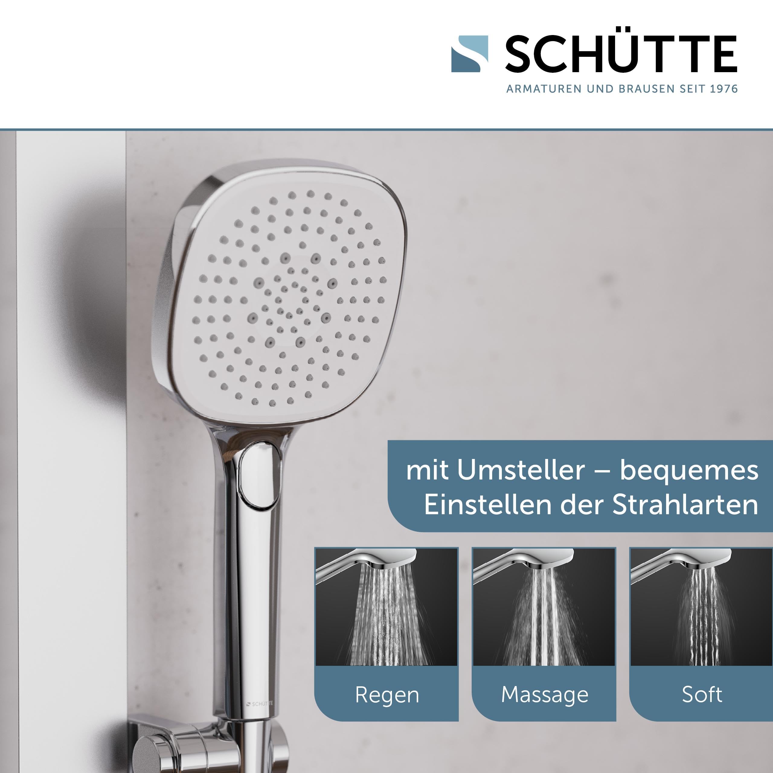SCHÜTTE 60685 LA PALMA Duschsystem mit Regendusche und Duschsäule, 36x24 cm Edelstahl Duschkopf, Duschset ohne Duscharmatur, Duschstange mit Hand- und Kopfbrause, Chrom