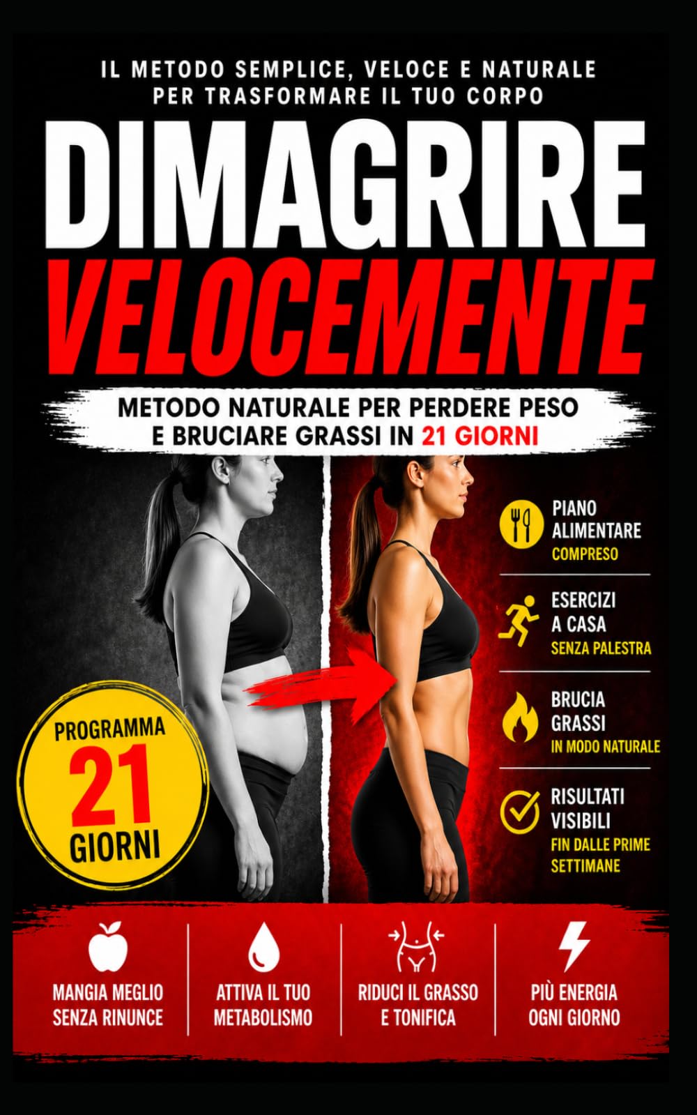 DIMAGRIRE VELOCEMENTE: Metodo Naturale per Perdere Peso, Attivare il Metabolismo e Bruciare Grassi in 21 Giorni (Piano Alimentare + Esercizi a Casa)
