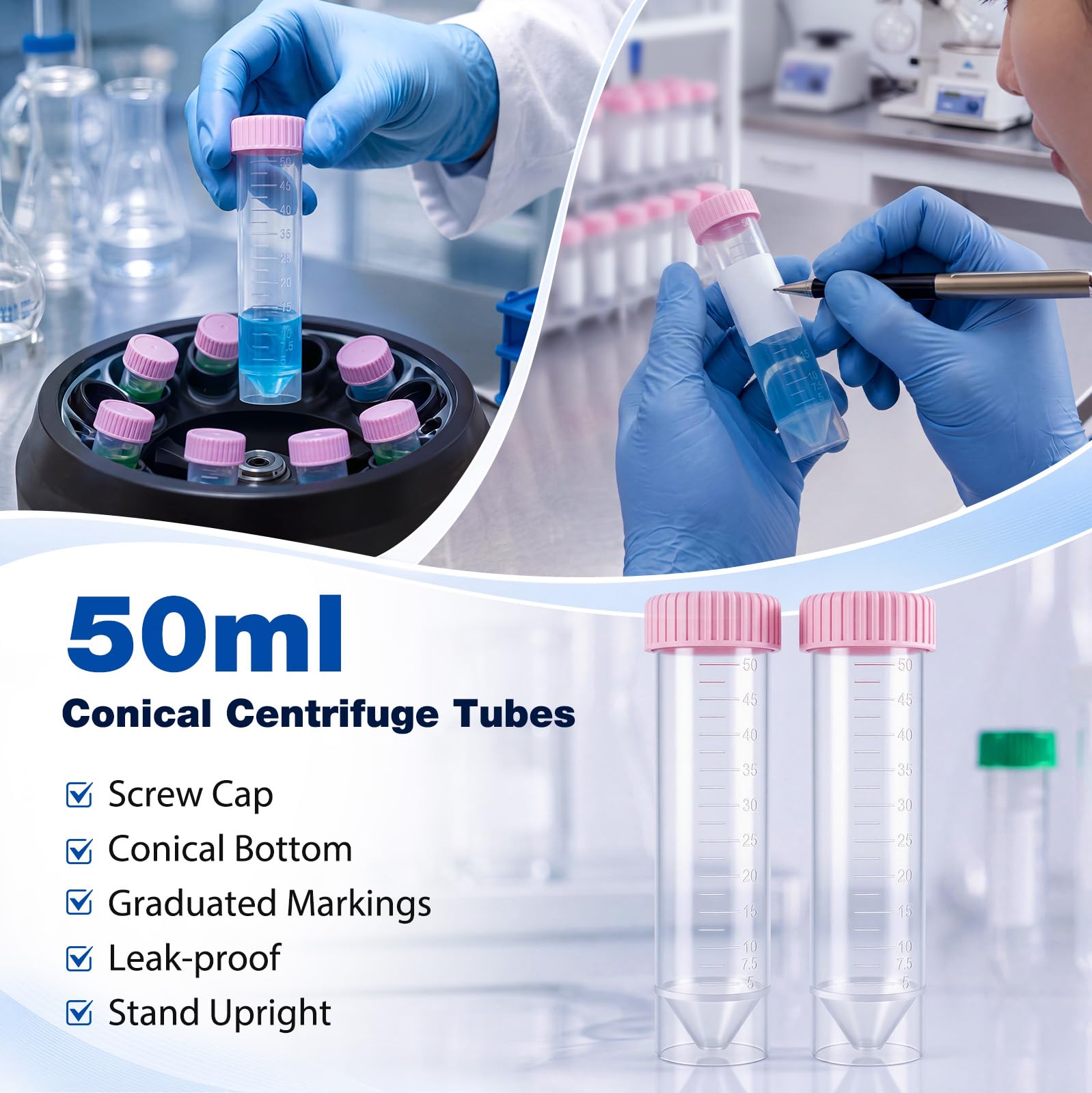 Xuhal 100 provette per centrifuga da 50 ml, 28 x 116 mm, in plastica, rosa