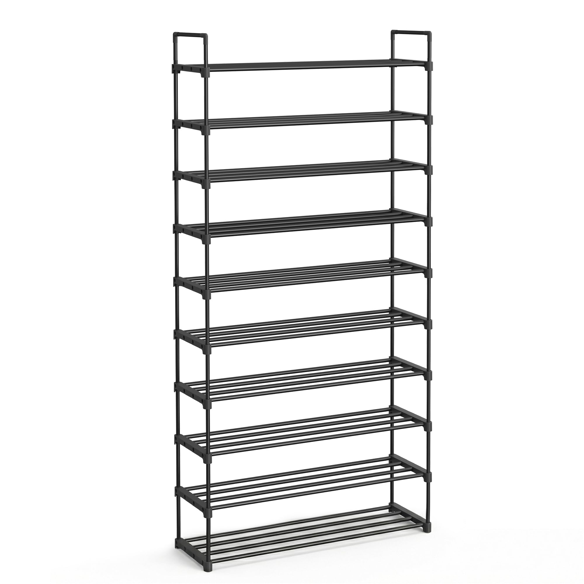 SONGMICS Étagère à Chaussures 10 Niveaux, Porte-Chaussures Haut, Support à Chaussures Fin, Rangement Chaussures, en Métal, Gain de Place, Dressing, Entrée, 30 x 94 x 206 cm, Noir LSA10BK
