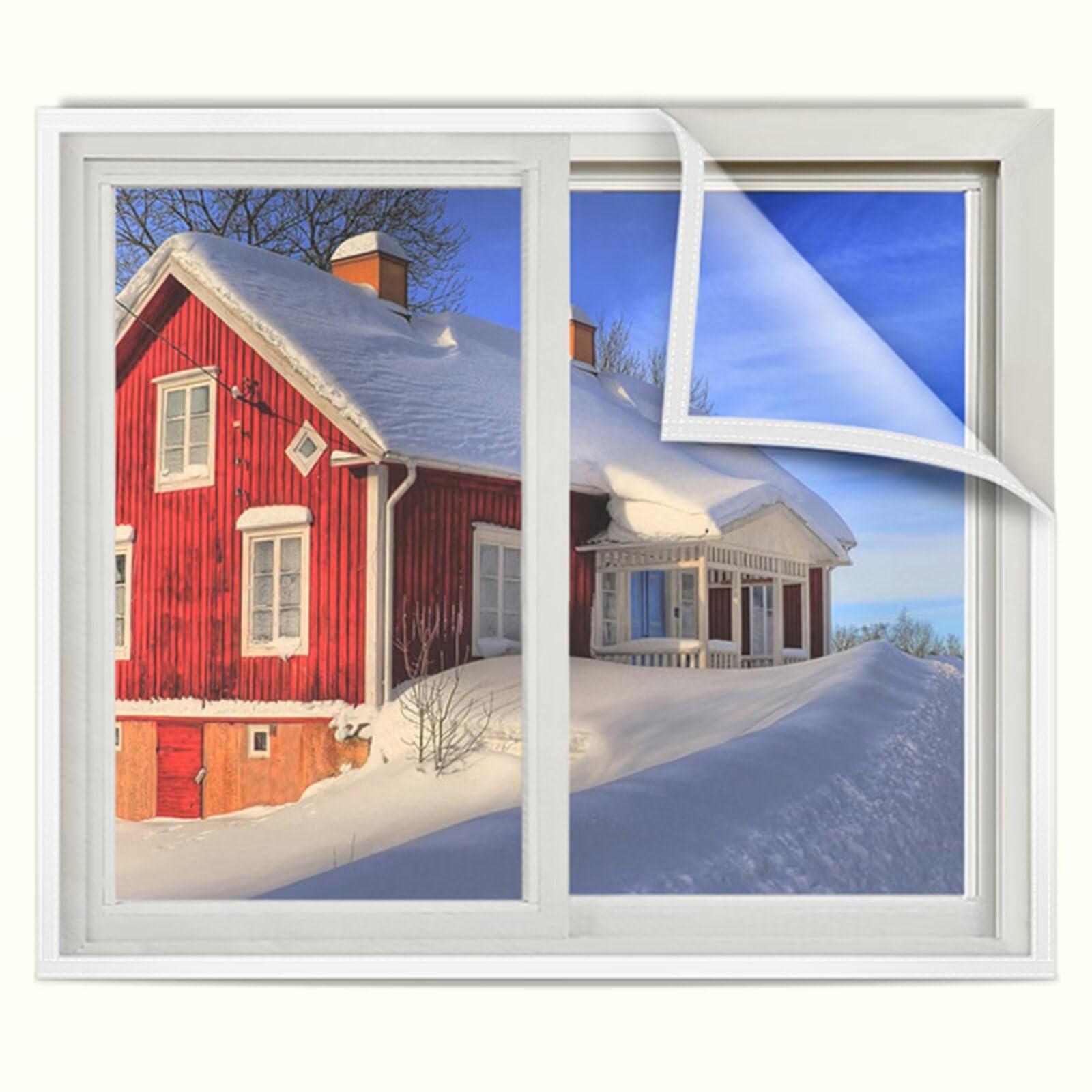Kit de aislamiento para ventanas, plástico para ventanas, cubierta para ventanas para el invierno, Fácil instalación con cinta autoadhesiva de gancho y bucle de 135x195cm, Blanco