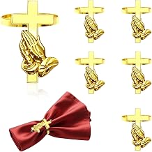 Gold Cross Napkin Rings Set of 6 Prayer Hands Napkin Rings for Religious Thanksgiving Christmas New Year Decor,Western Napkin Ring Holders for Christian Baptisms Church Events Family Dinner