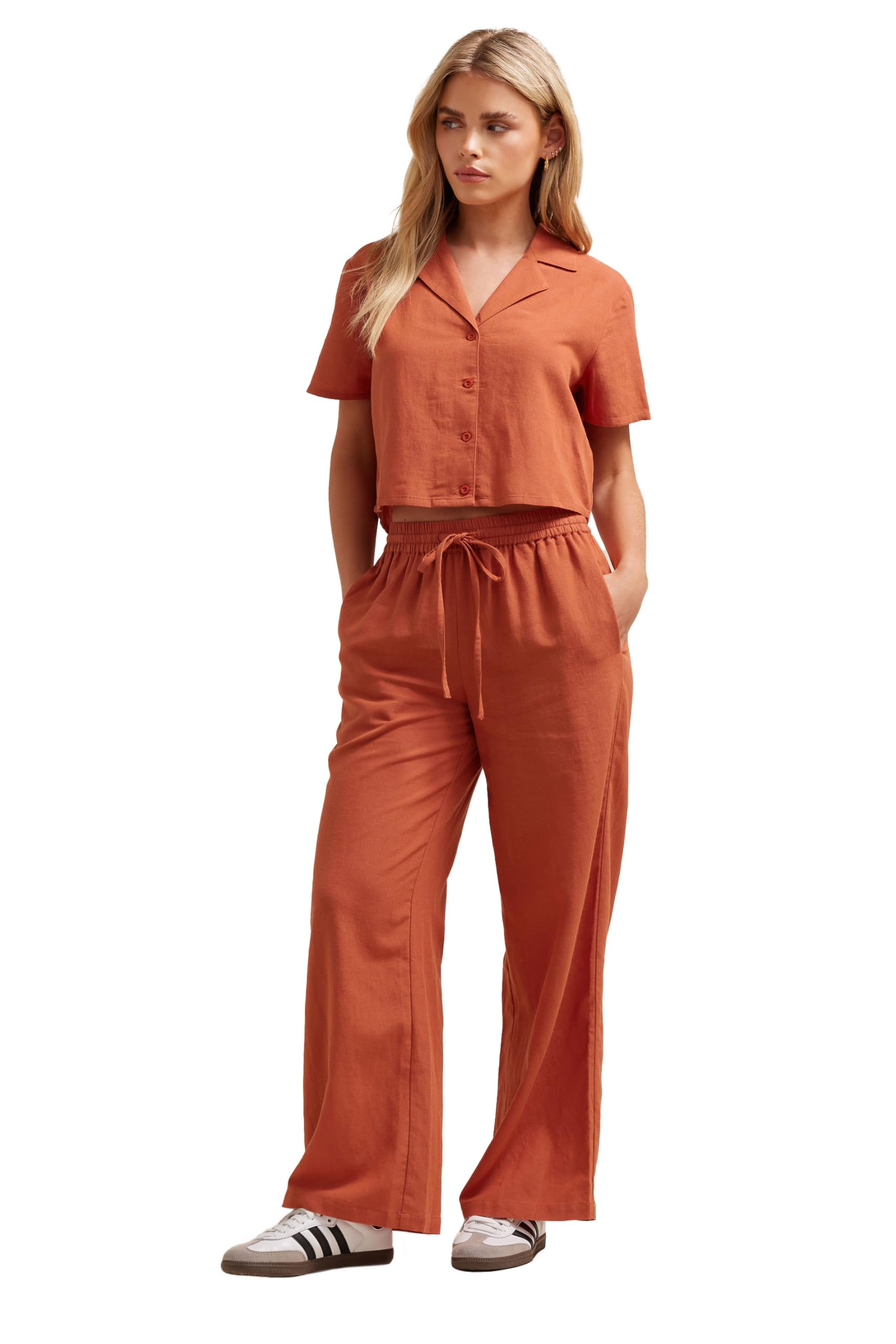 Pixiegirl Women's Orange Petite Linen Cropped Shirt In Size 12