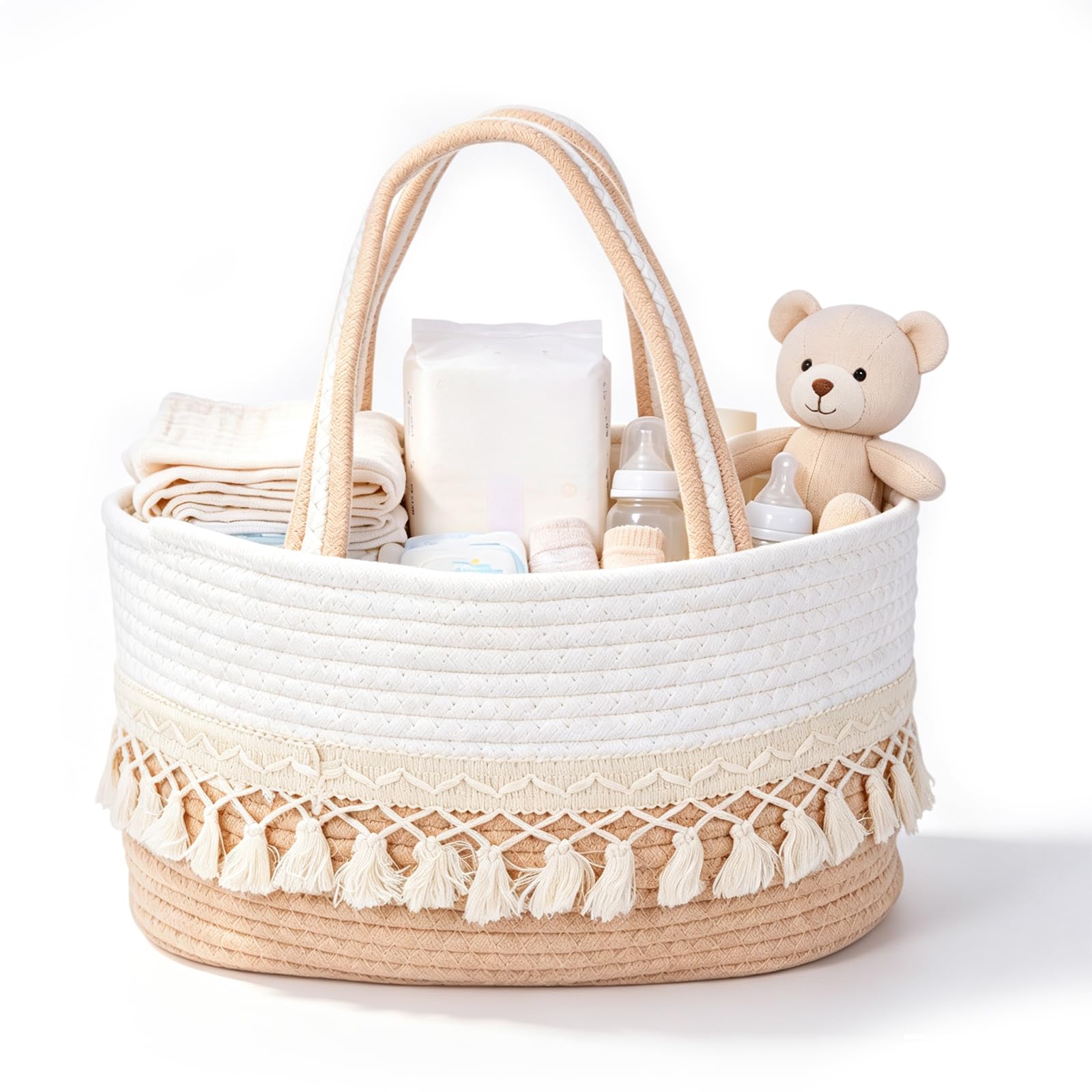 Nappy Caddy Organiser, Cotton Rope Baby Diaper Caddy Basket for Baby Shower