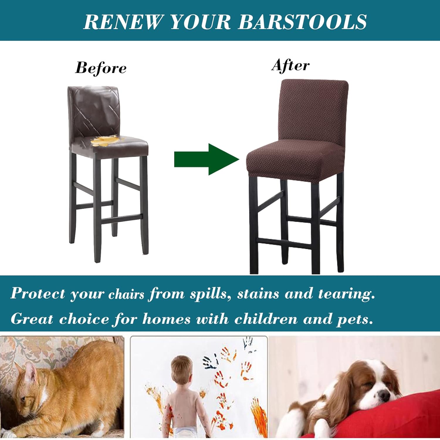 HFCNMY Bar Stool Covers,4 Pack Stretch Bar Stool Covers with Backs Jacquard Bar Stool Chair Covers Barstool Covers Slipcovers with Back Pub Counter Stool Chair Covers with Elastic Bands Coffee