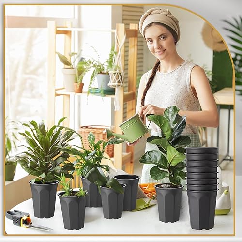 Miniatura 5 de SiliFine 50 juegos de macetas de plástico profundo de 4.4 pulgadas para vivero y plántulas, incluye 50 etiquetas de plantas, 3 herramientas de