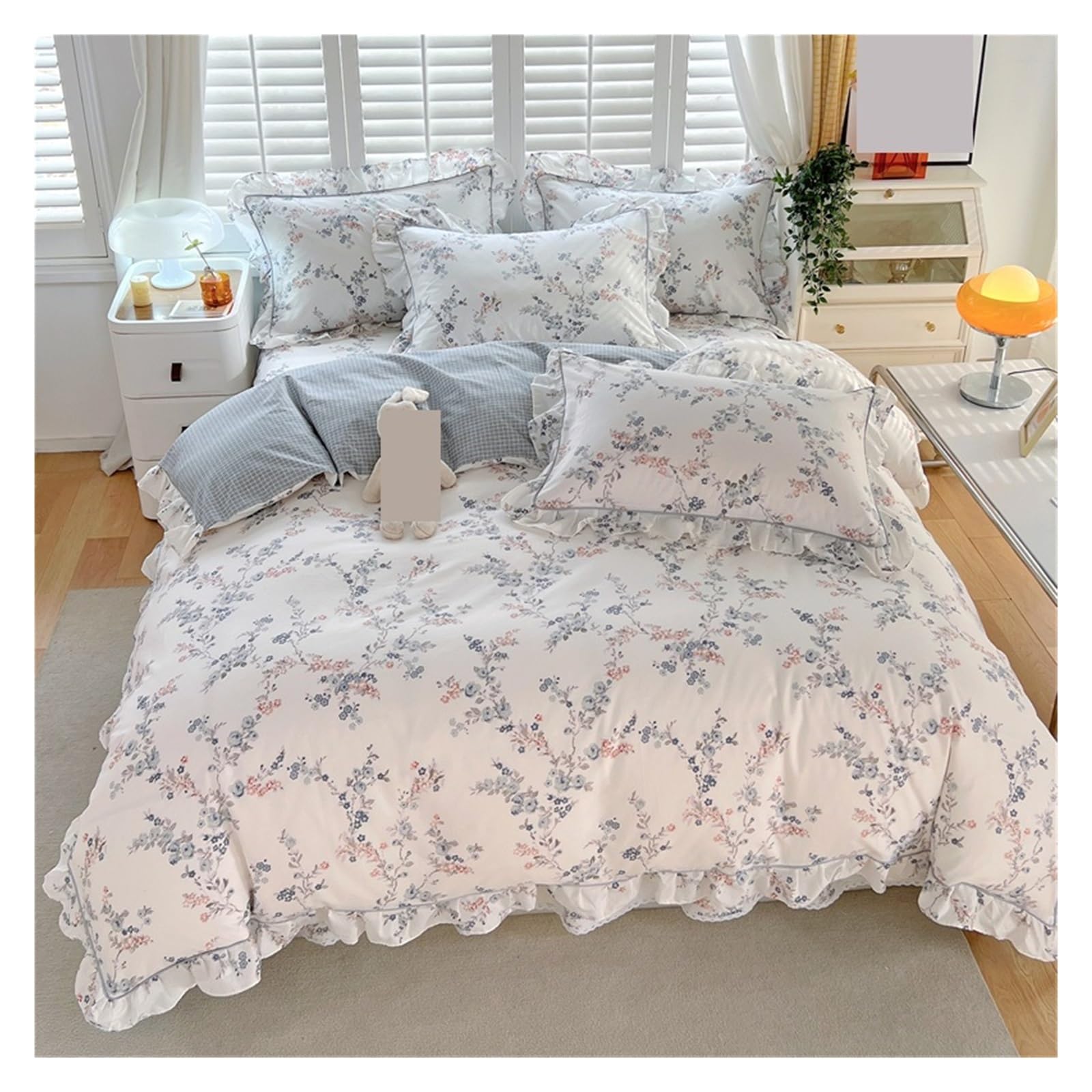 GCYEIDMA Ruffle Duvet Cover 1pc Ruffles Duvet Cover Pure Cotton Comforter Floral Style Bed Covers housse de couette Quilt (No Pillowcase)(Color 5,Single 150x200cm 1pc)