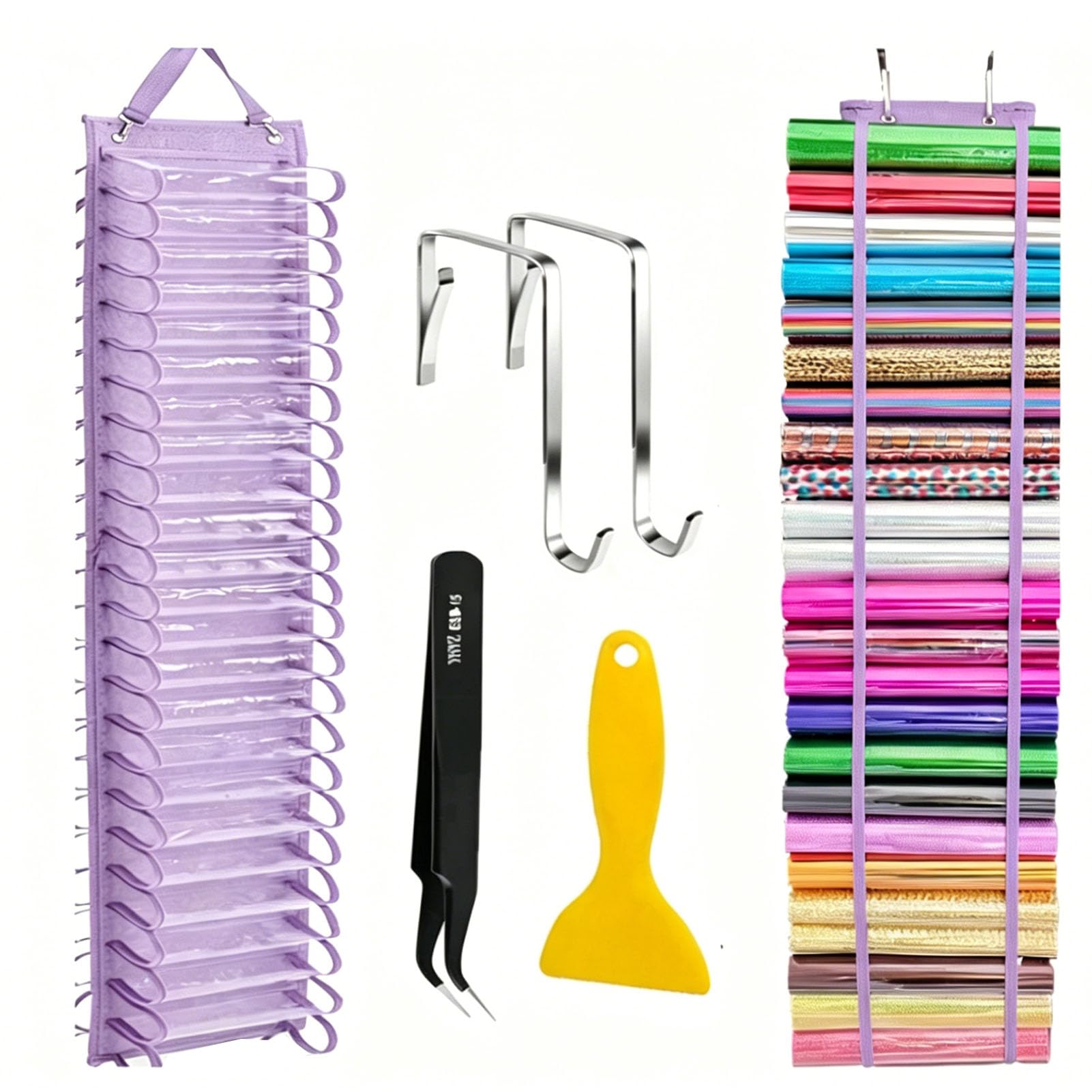 48 Compartments Vinyl Roll Storage, Vinyl Roll Holder Organizer, VinylStorage Rack Wall Mount/Over The Door for Craft Room Organizers and Storage Lengthened（Purple）