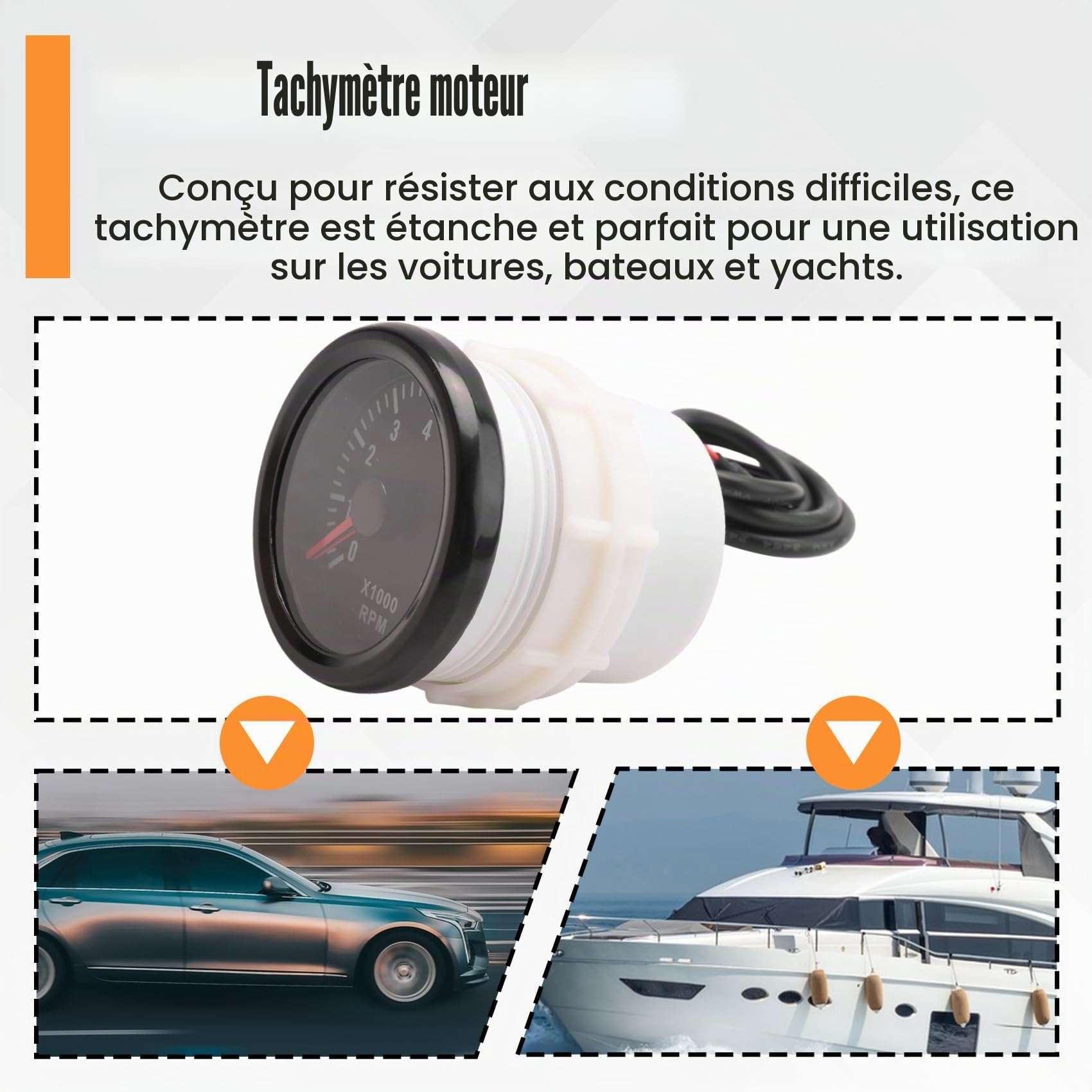 52MM Tachymètre Électrique 0-8000 RPM 2 Compteur de Tours/Minute pour Moteur à Essence 2 3 4 5 6 8 Cylindres Voiture Bateau Yacht