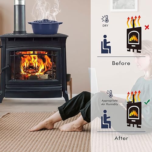 Miniatura 7 de Vaporizador de estufa de leña, humidificador de hierro fundido para estufa, decoración de interiores del hogar, acabado negro mate, resistente a la