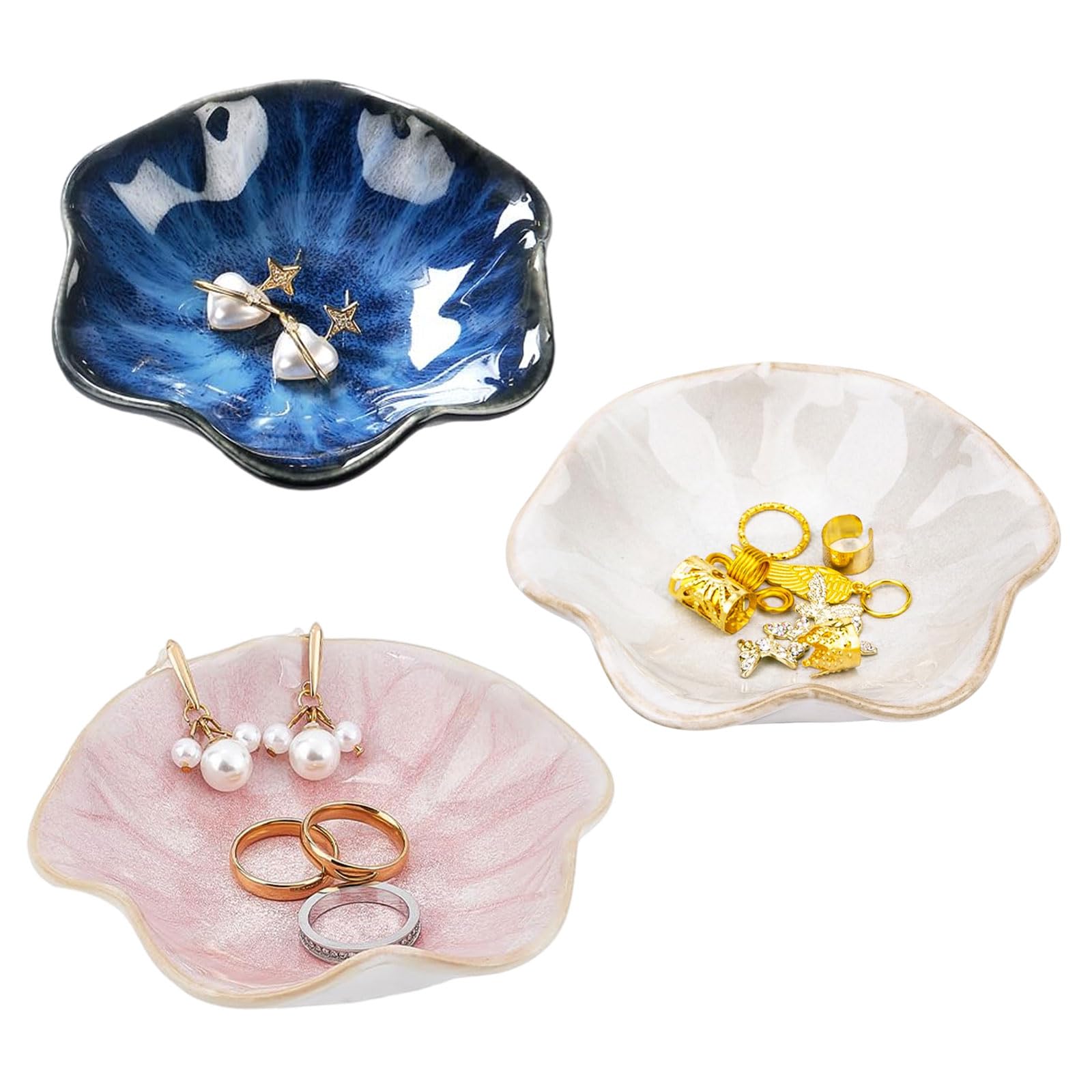 2 Vassoi Decorativi In Ceramica JABNOW - Portagioielli Eleganti A Forma Di Conchiglia E Stella Marina - Foto 8