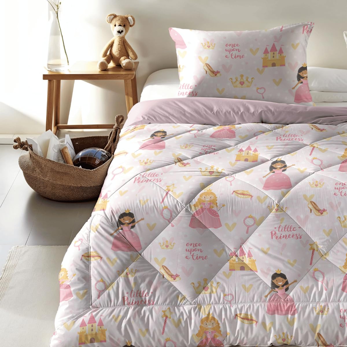 Zelesta Kiddybed kinderbettwäsche 135x200 4 Jahreszeiten - Bettwäsche winterdecke und Sommer-Bettdecke - Waschbare kinderdecke ohne Bezug - Kinderbettdecke mit Muster (Princess)