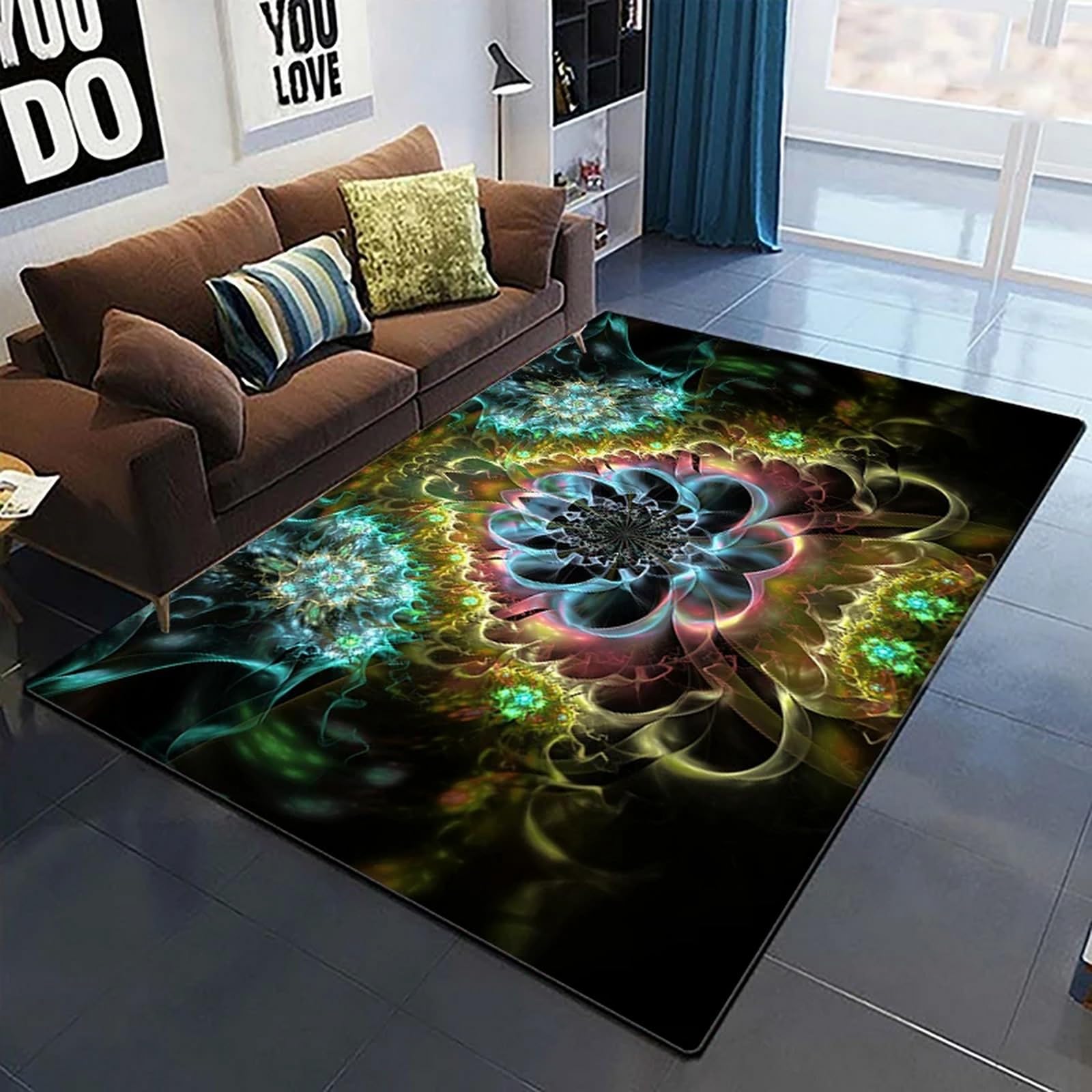 Tapis 3D impression flanelle grand format absorbant et doux pour chambre