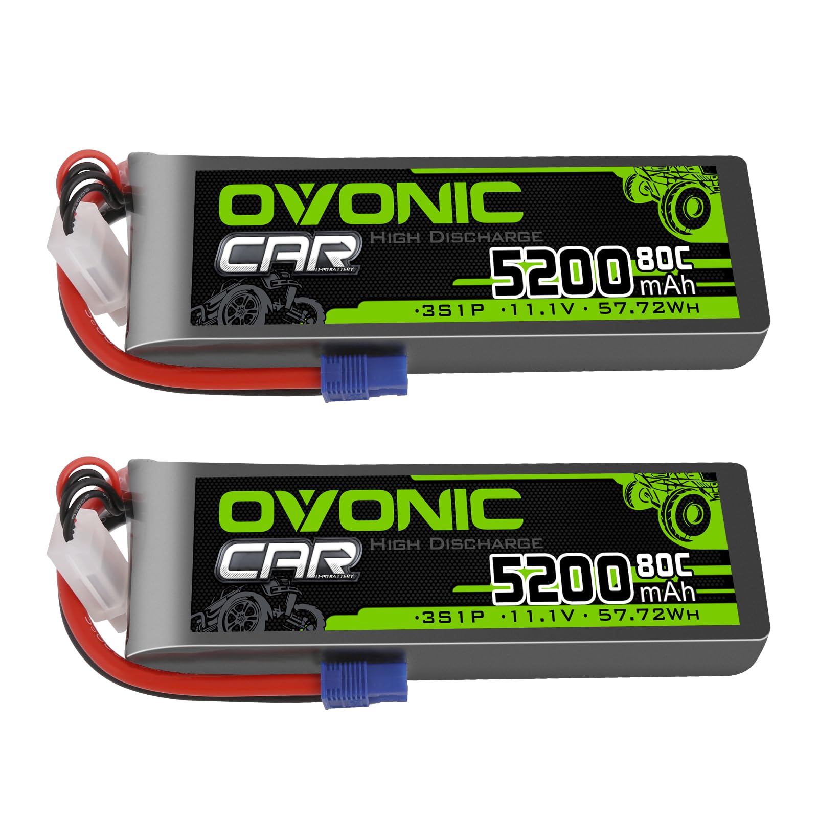 OVONIC 3S Lipo Battery 5200mAh 11.1V 80C with EC3 Plug Battery for RC Car Boat Truck Helicopter Airplane Racing Models(2 Pack)