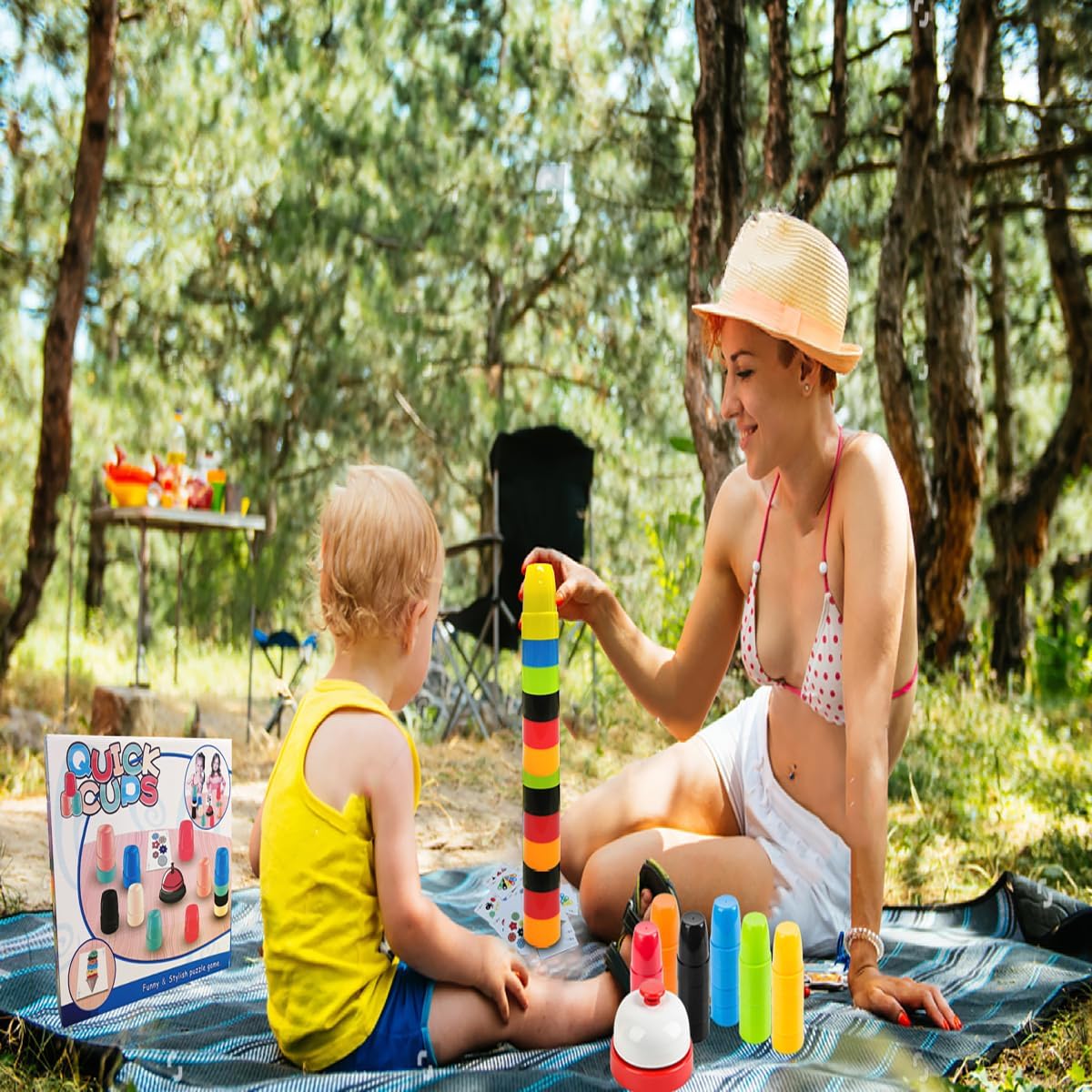 1 Set Quick Cups Game Set - Family Interactive Fast Stacking Cups with Color Matching Cards & Bell, STEM Educational Sensory Toy for Kids & Adults, Party Game & Gift Idea
