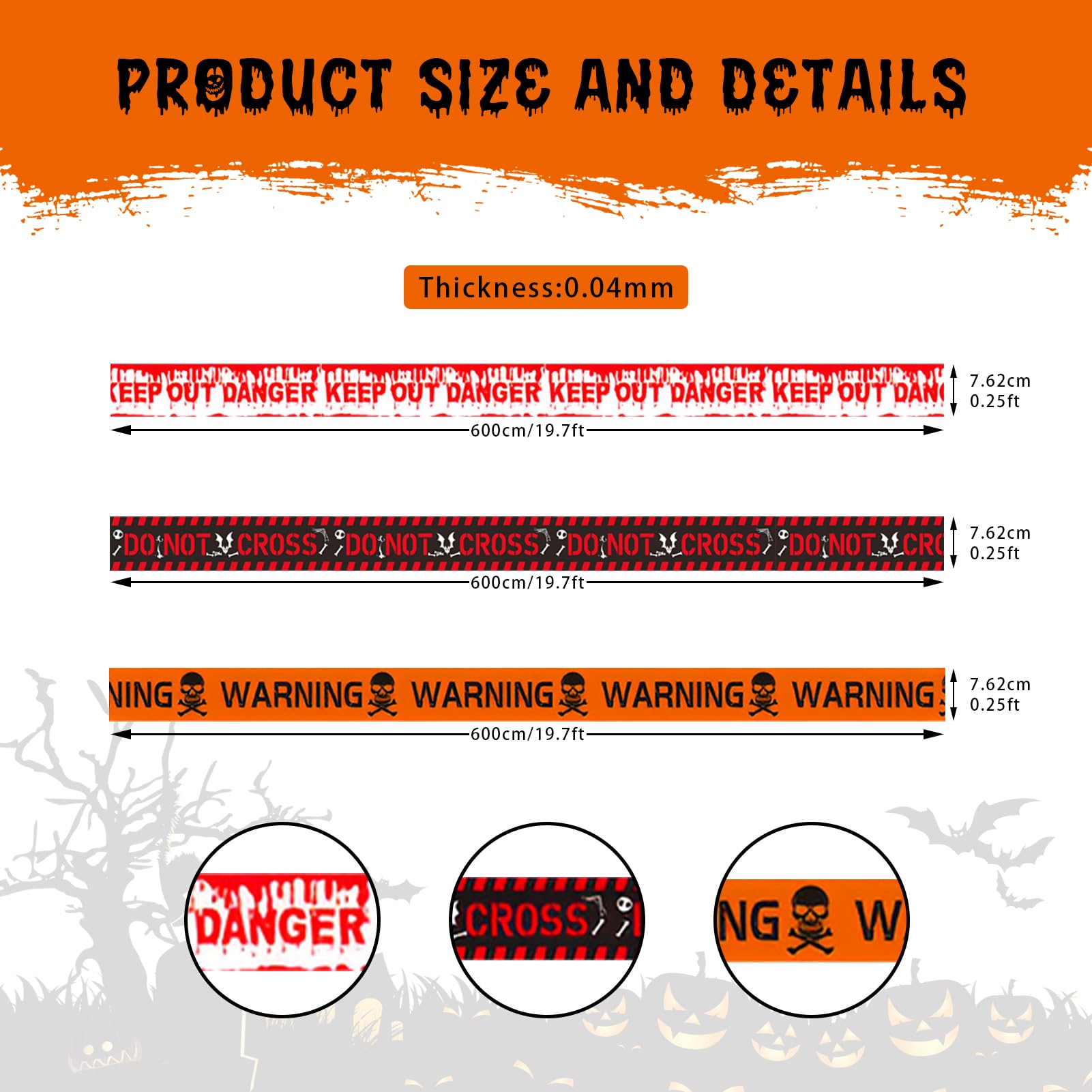 20m Halloween Warnband Gelb/Schwarz - 7,5cm Breite Für Gruselparty Dekoration