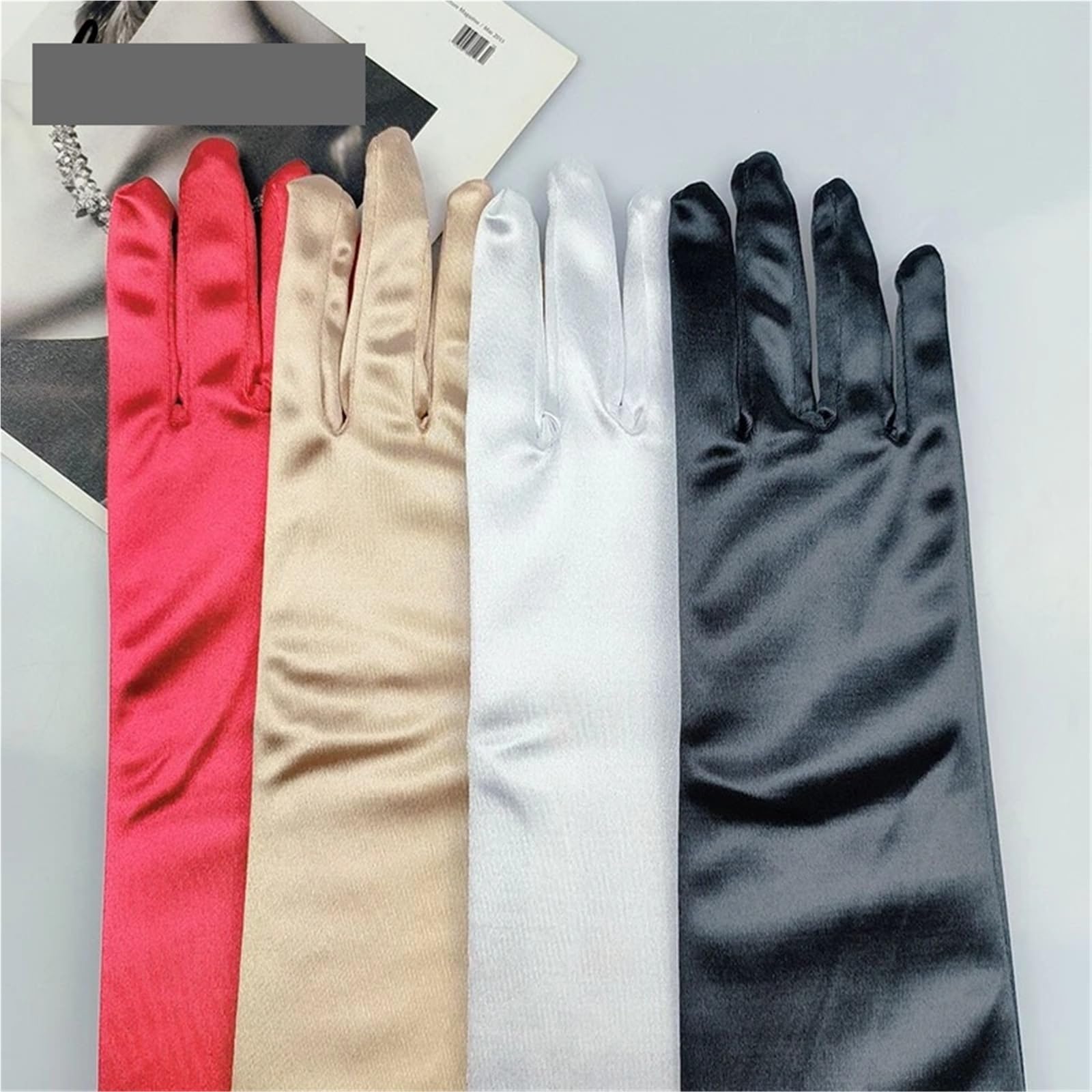 2 paia di guanti raso allungati da donna, for matrimonio, sera, etichetta, lunghi, accessori for abbigliamento Per Feste E Balli