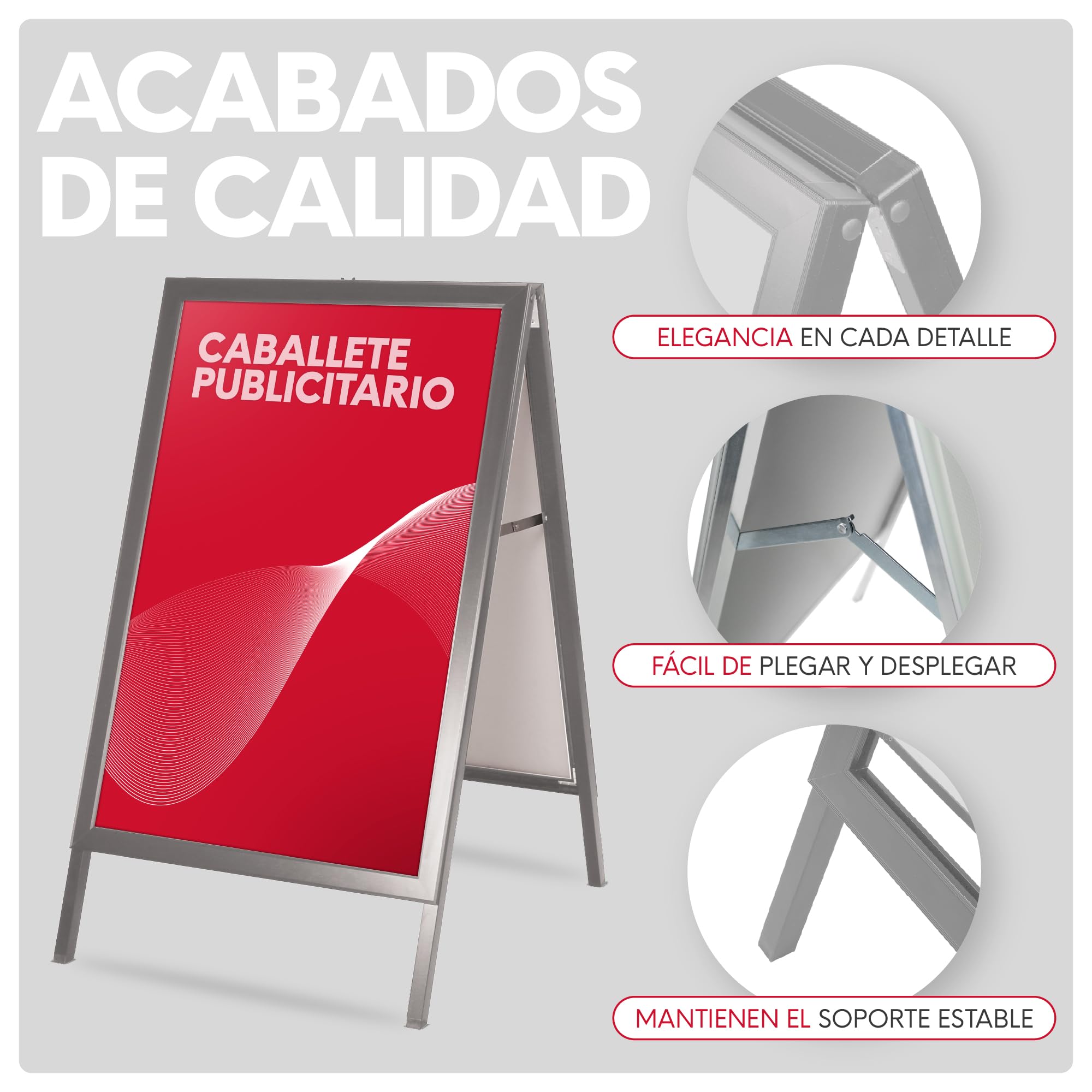 Caballete para Panel Publicitario uso interior y Exterior | Porta Carteles de Aluminio Doble Cara, Soporte para Carteles Plegable | Expositor de Anuncios Doble Cara | 700x1000mm