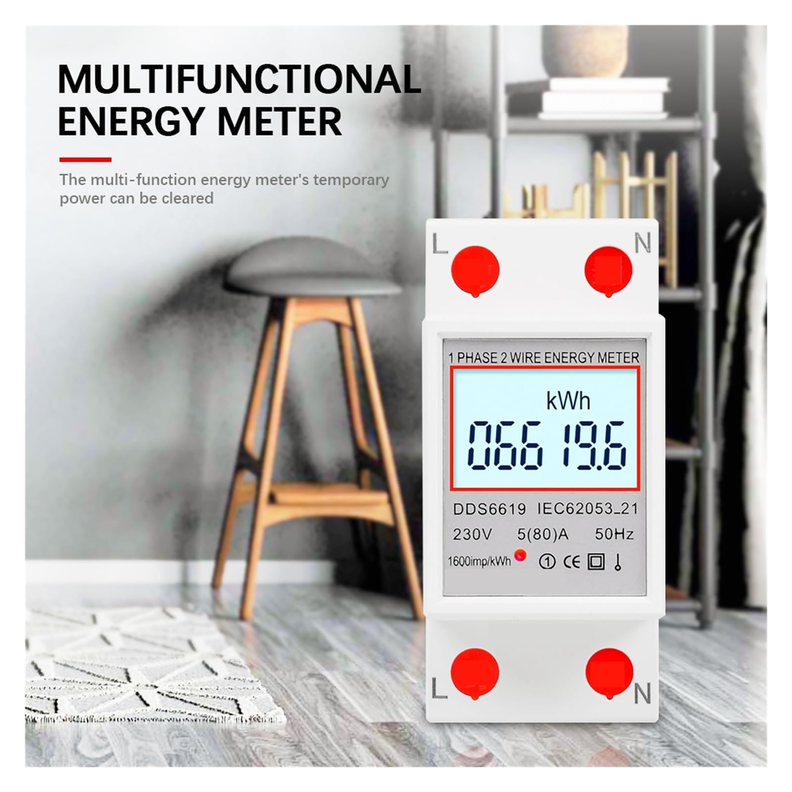 Contatore Di Energia Monofase Su Guida Din LCD Retroilluminazione Digitale KWh Misuratore Di Consumo Di Energia Elettrica 120V/230V Reset A Zero(DDS6619-006)